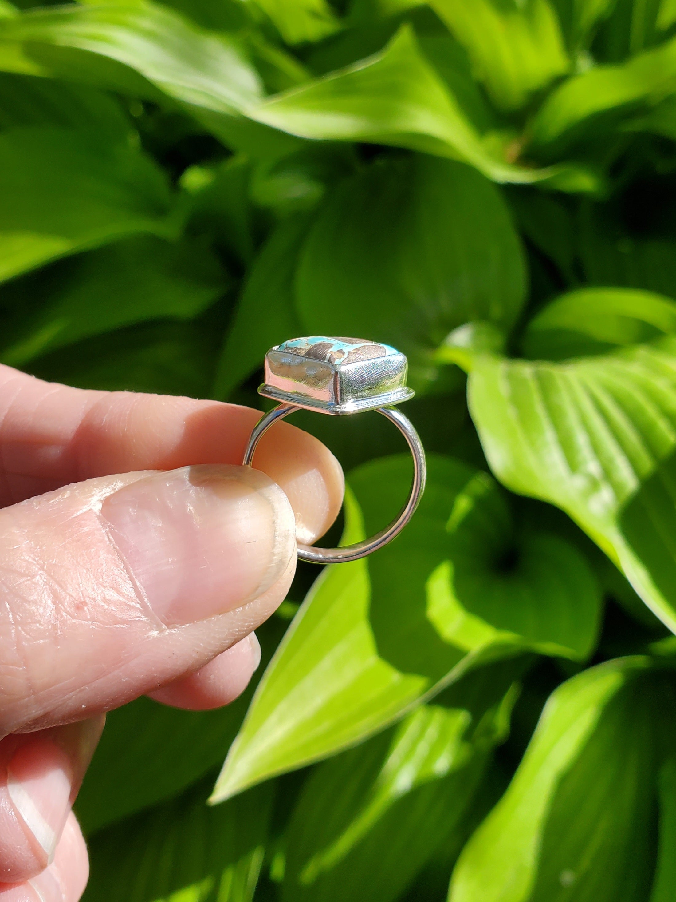 Thunderbird Turquoise Dainty Statement Ring in Solid Sterling Silver. Size 6