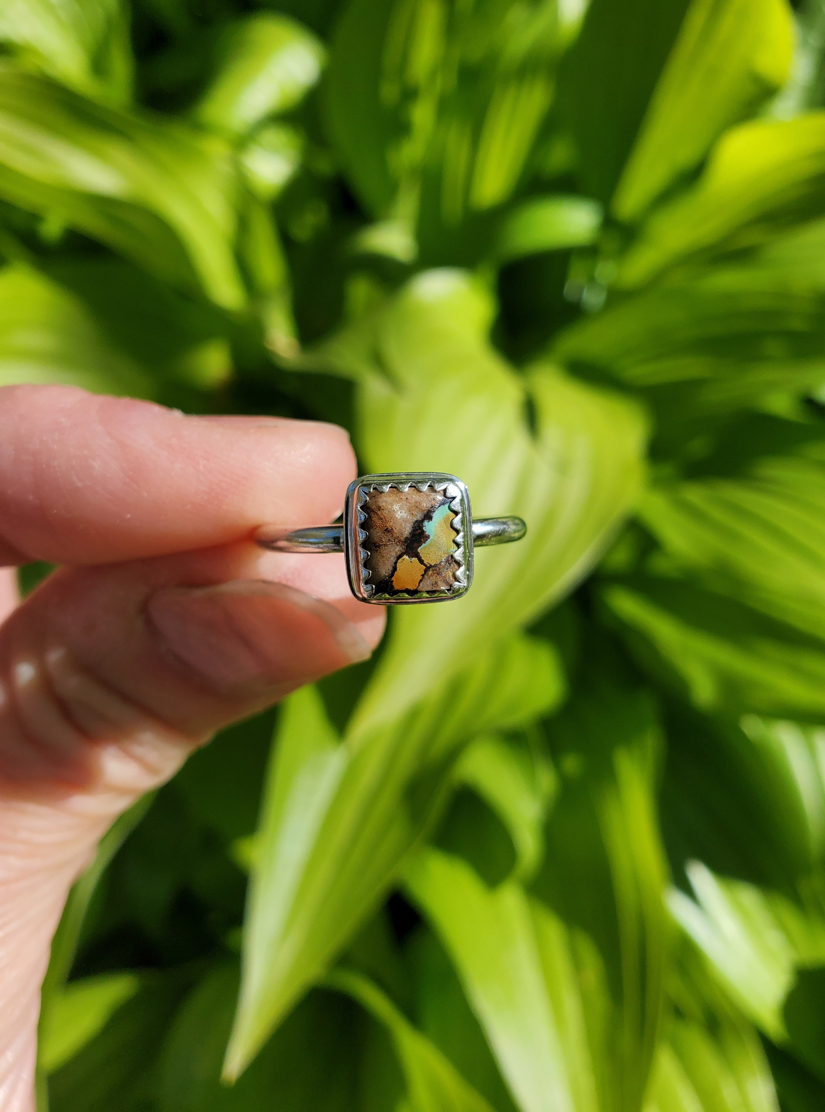 Royston Ribbon Turquoise Super Colorful Square Ring in Solid Sterling Silver. Size 6.25
