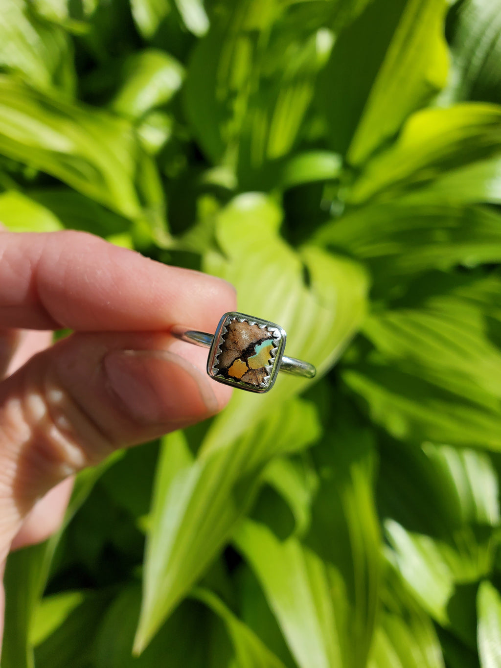 Royston Ribbon Turquoise Super Colorful Square Ring in Solid Sterling Silver. Size 6.25