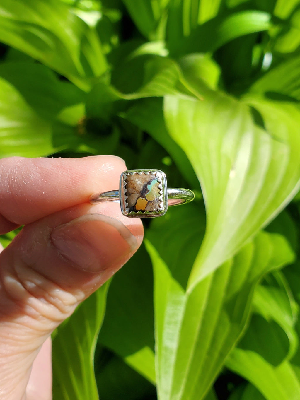 Royston Ribbon Turquoise Super Colorful Square Ring in Solid Sterling Silver. Size 6.25