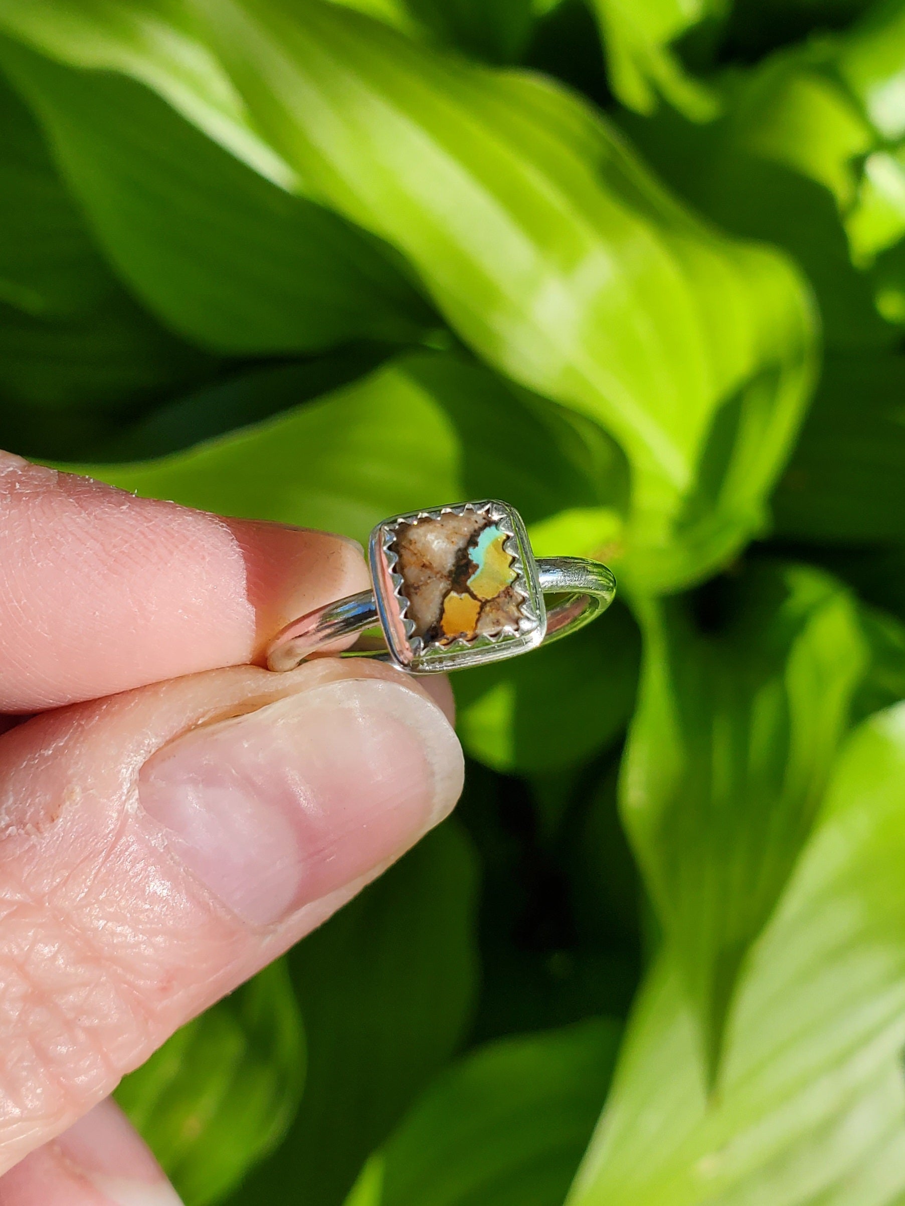 Royston Ribbon Turquoise Super Colorful Square Ring in Solid Sterling Silver. Size 6.25