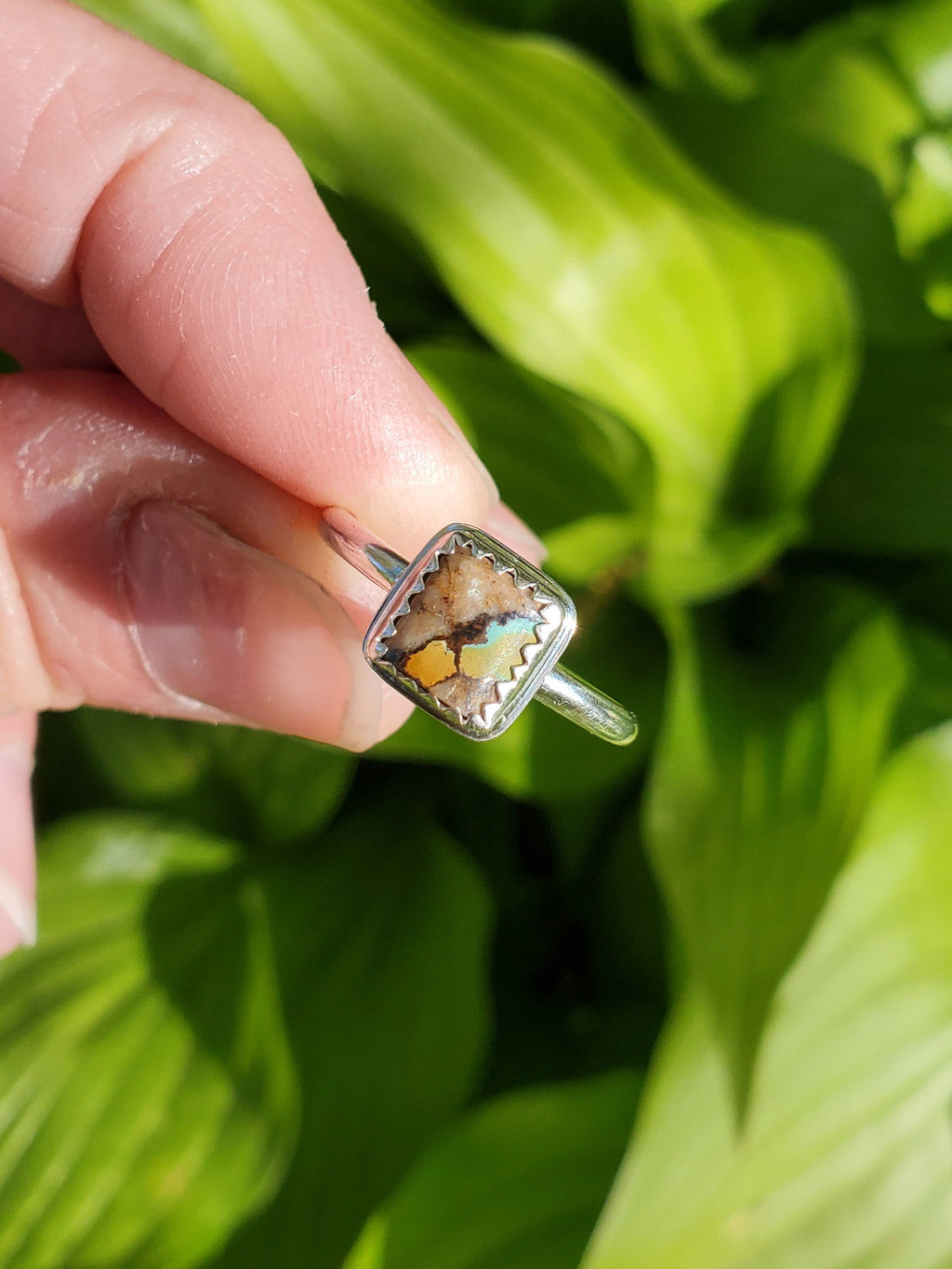 Royston Ribbon Turquoise Super Colorful Square Ring in Solid Sterling Silver. Size 6.25