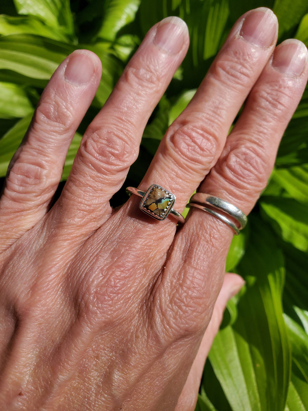 Royston Ribbon Turquoise Super Colorful Square Ring in Solid Sterling Silver. Size 6.25