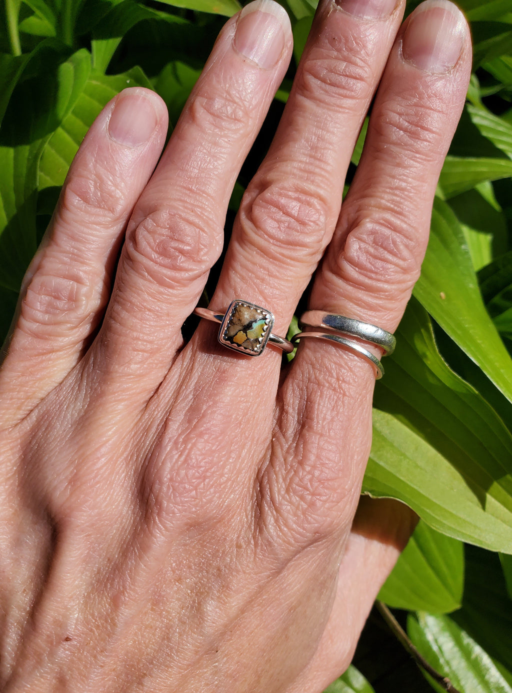 Royston Ribbon Turquoise Super Colorful Square Ring in Solid Sterling Silver. Size 6.25