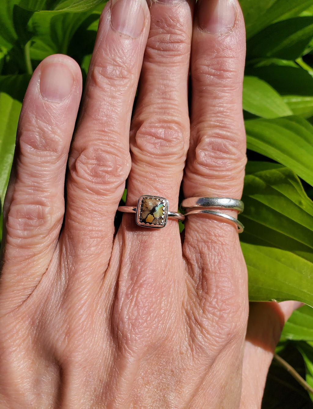 Royston Ribbon Turquoise Super Colorful Square Ring in Solid Sterling Silver. Size 6.25