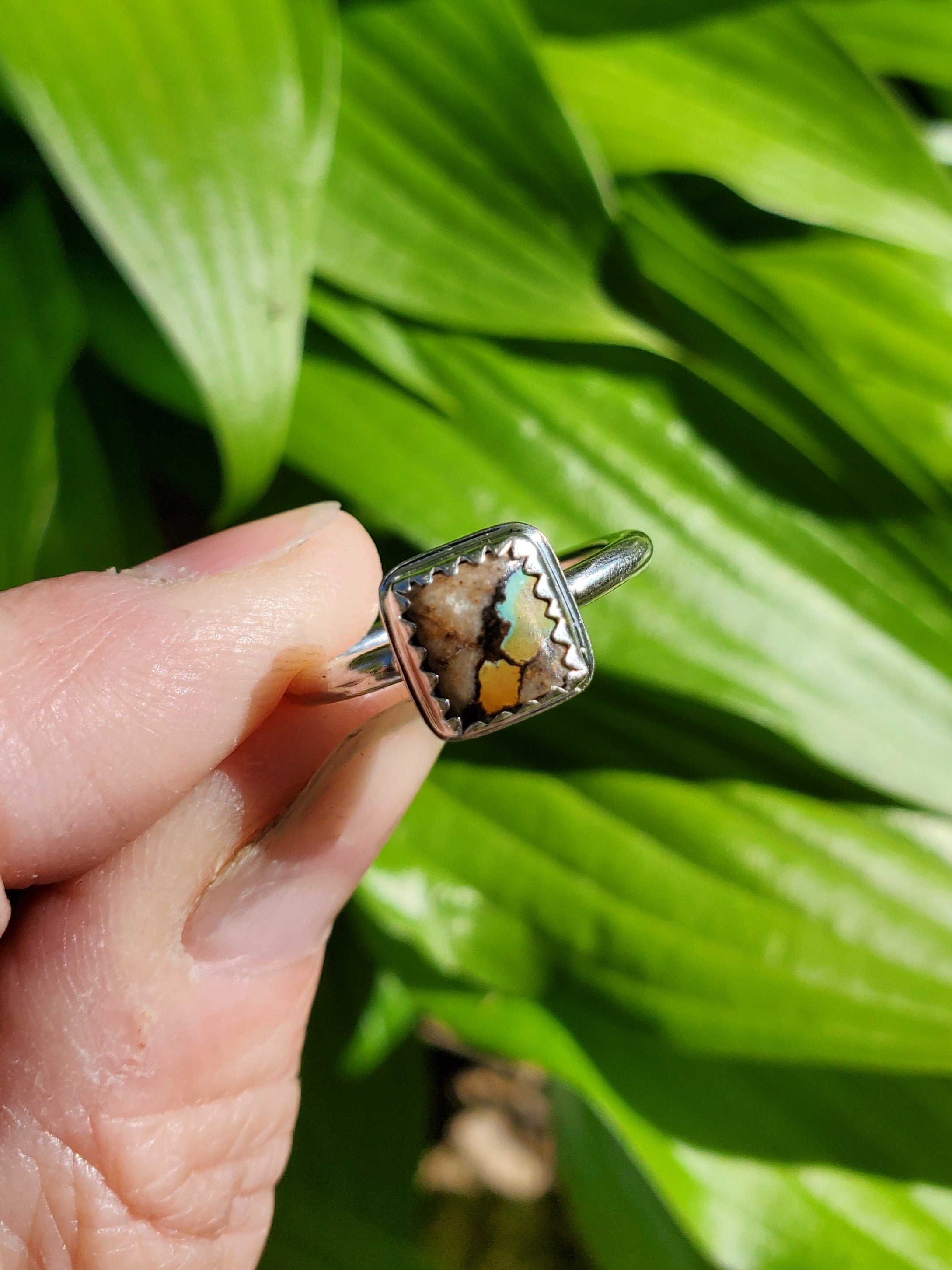 Royston Ribbon Turquoise Super Colorful Square Ring in Solid Sterling Silver. Size 6.25