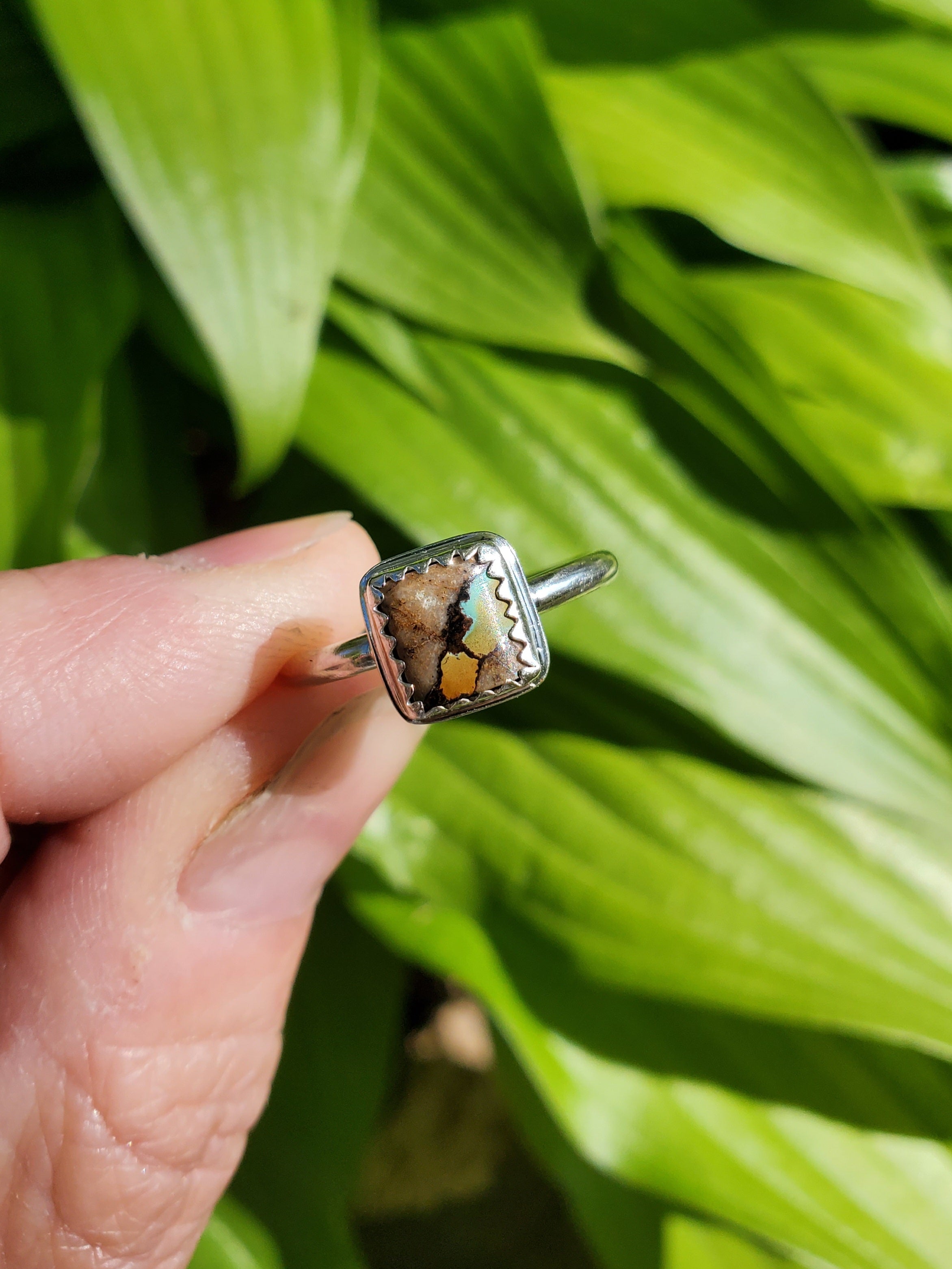 Royston Ribbon Turquoise Super Colorful Square Ring in Solid Sterling Silver. Size 6.25