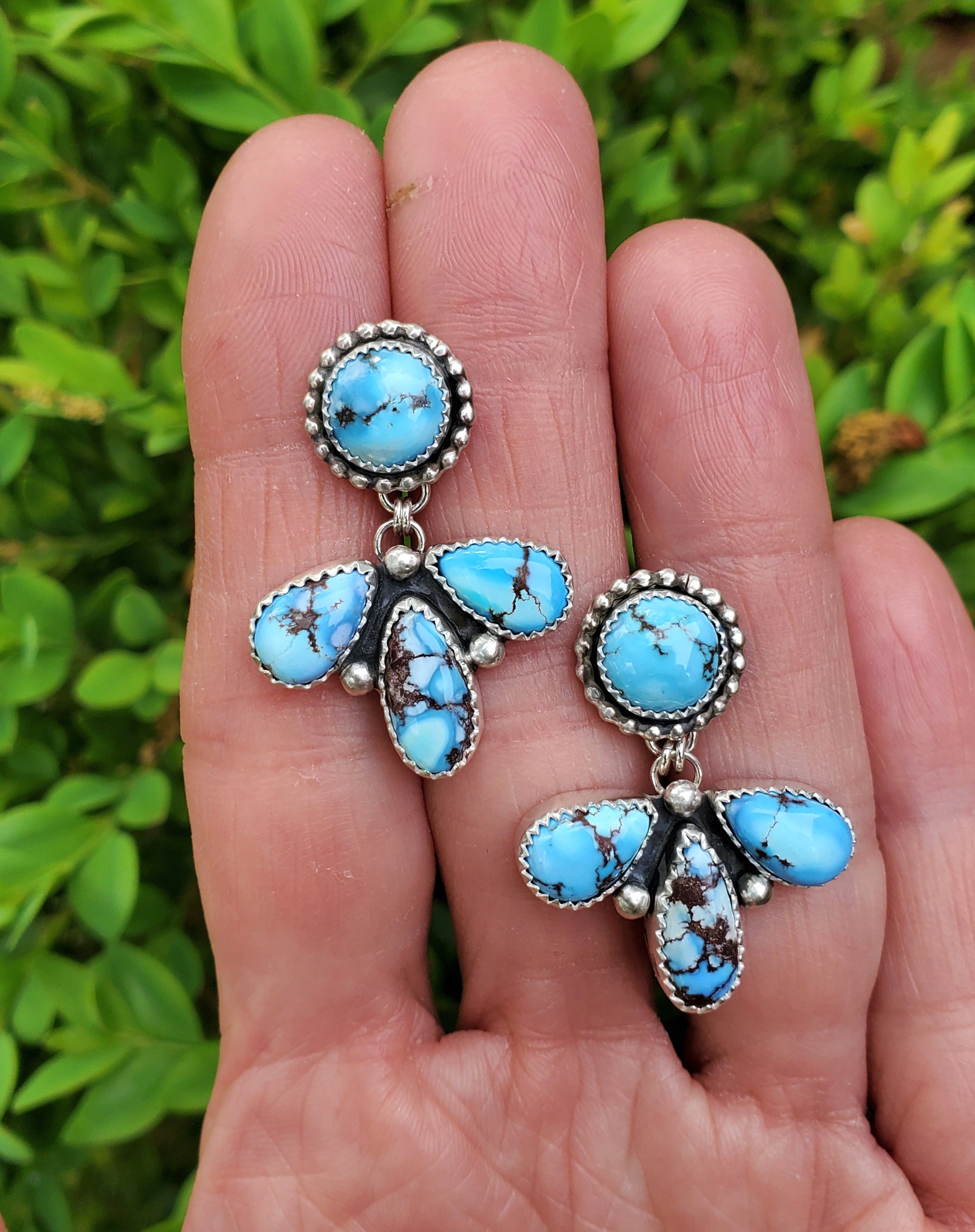 Golden Hills Turquoise Cluster Dangle Drop Earrings in Solid Sterling Silver