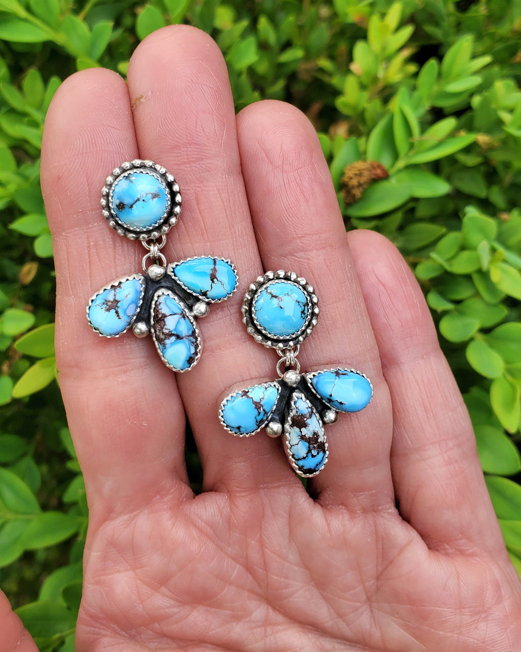 Golden Hills Turquoise Cluster Dangle Drop Earrings in Solid Sterling Silver