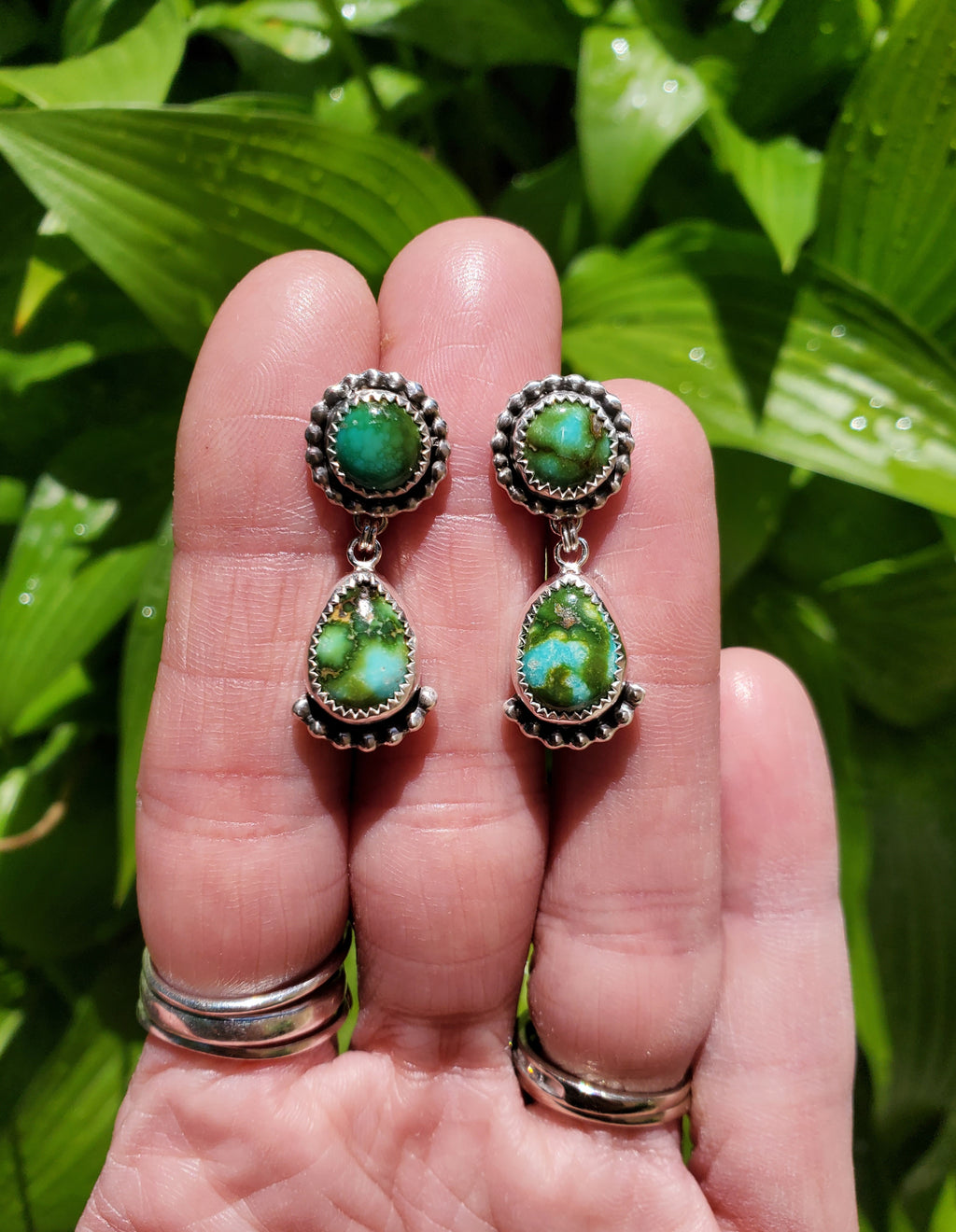 Gorgeous Sonoran Gold Turquoise Dangle Drop Earrings in Solid Sterling Silver