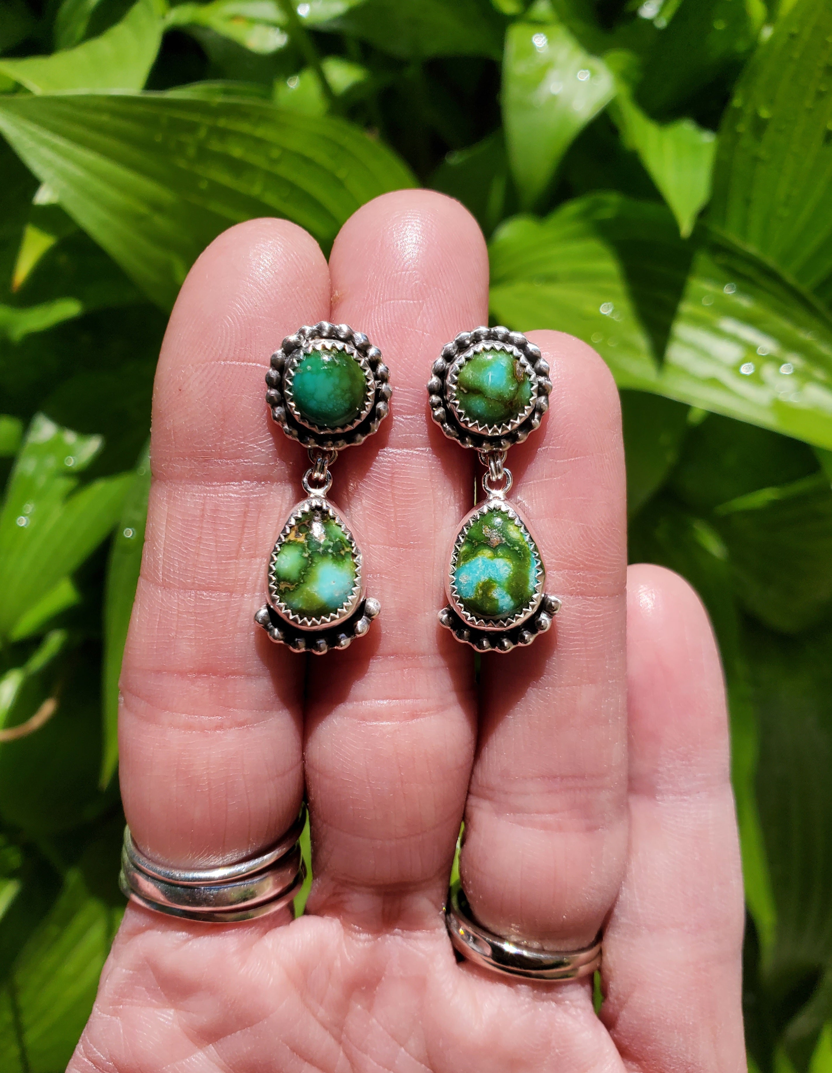 Gorgeous Sonoran Gold Turquoise Dangle Drop Earrings in Solid Sterling Silver