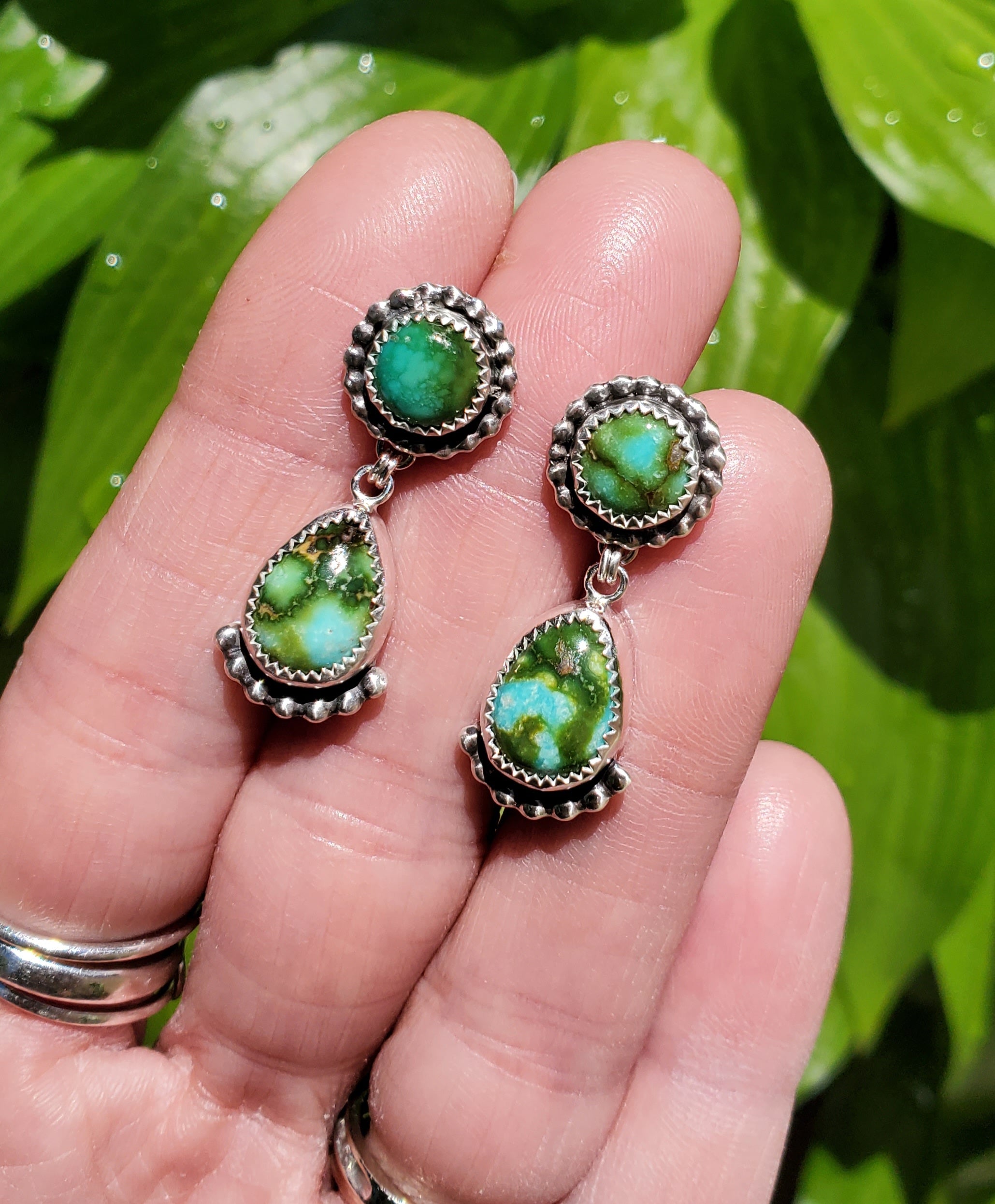 Gorgeous Sonoran Gold Turquoise Dangle Drop Earrings in Solid Sterling Silver
