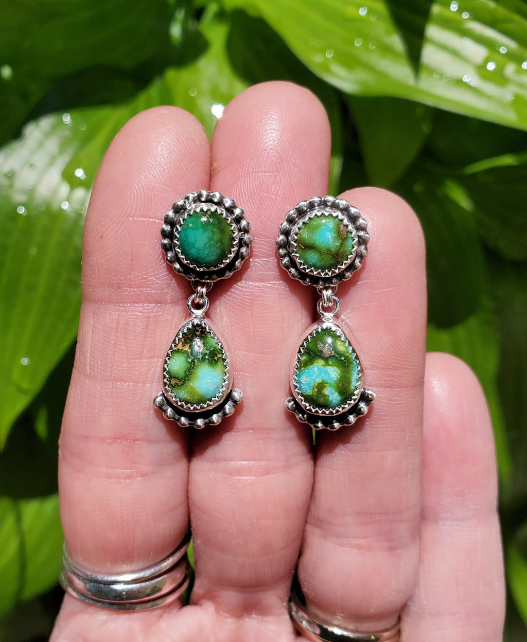 Gorgeous Sonoran Gold Turquoise Dangle Drop Earrings in Solid Sterling Silver