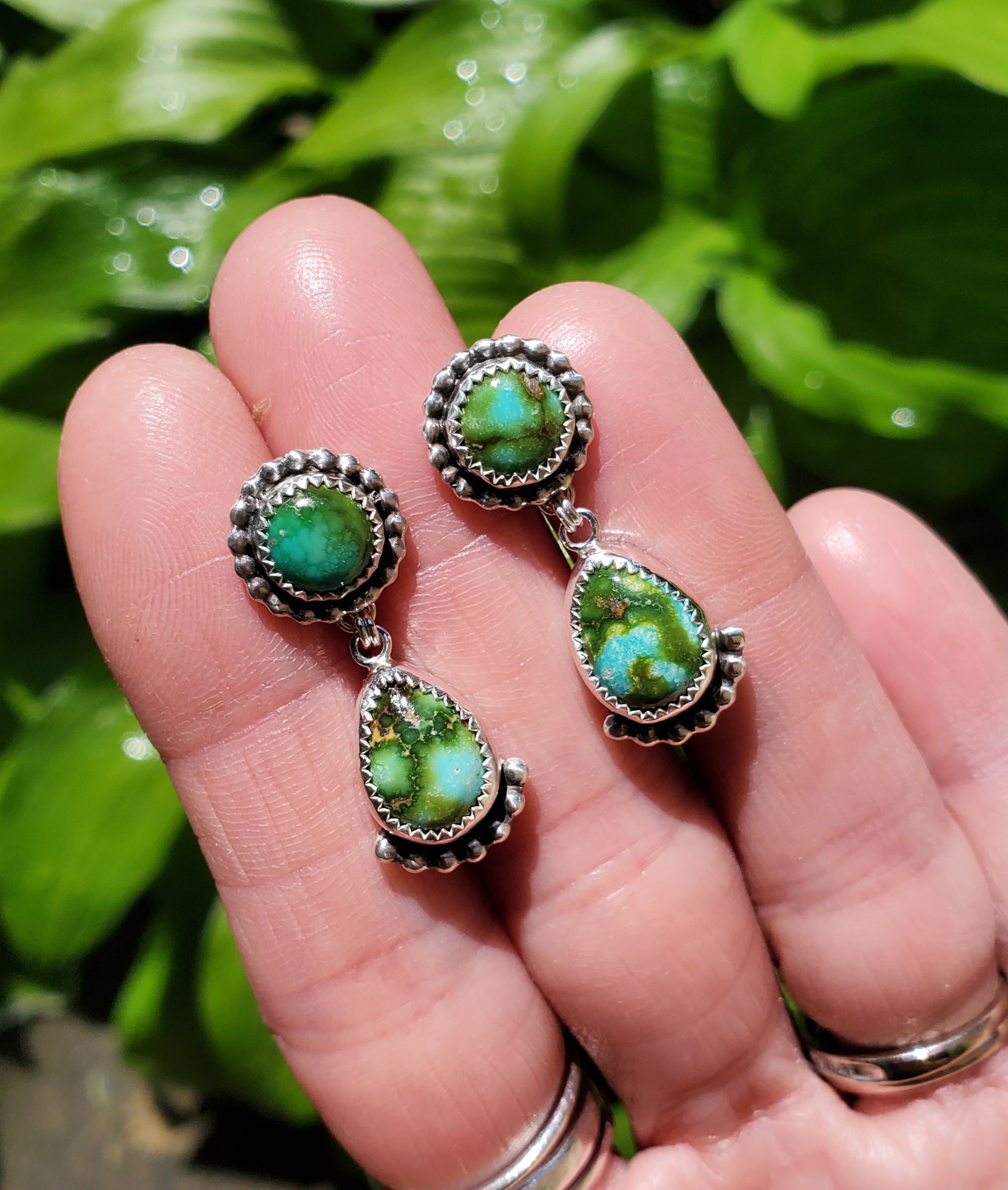 Gorgeous Sonoran Gold Turquoise Dangle Drop Earrings in Solid Sterling Silver