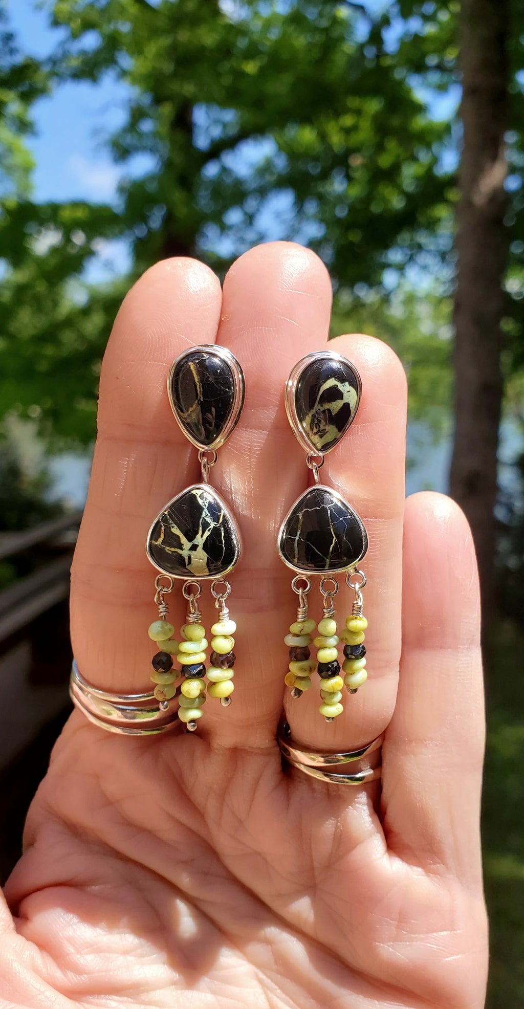 San Pedro and Palomino Dangle Drop Earrings in Solid Sterling Silver