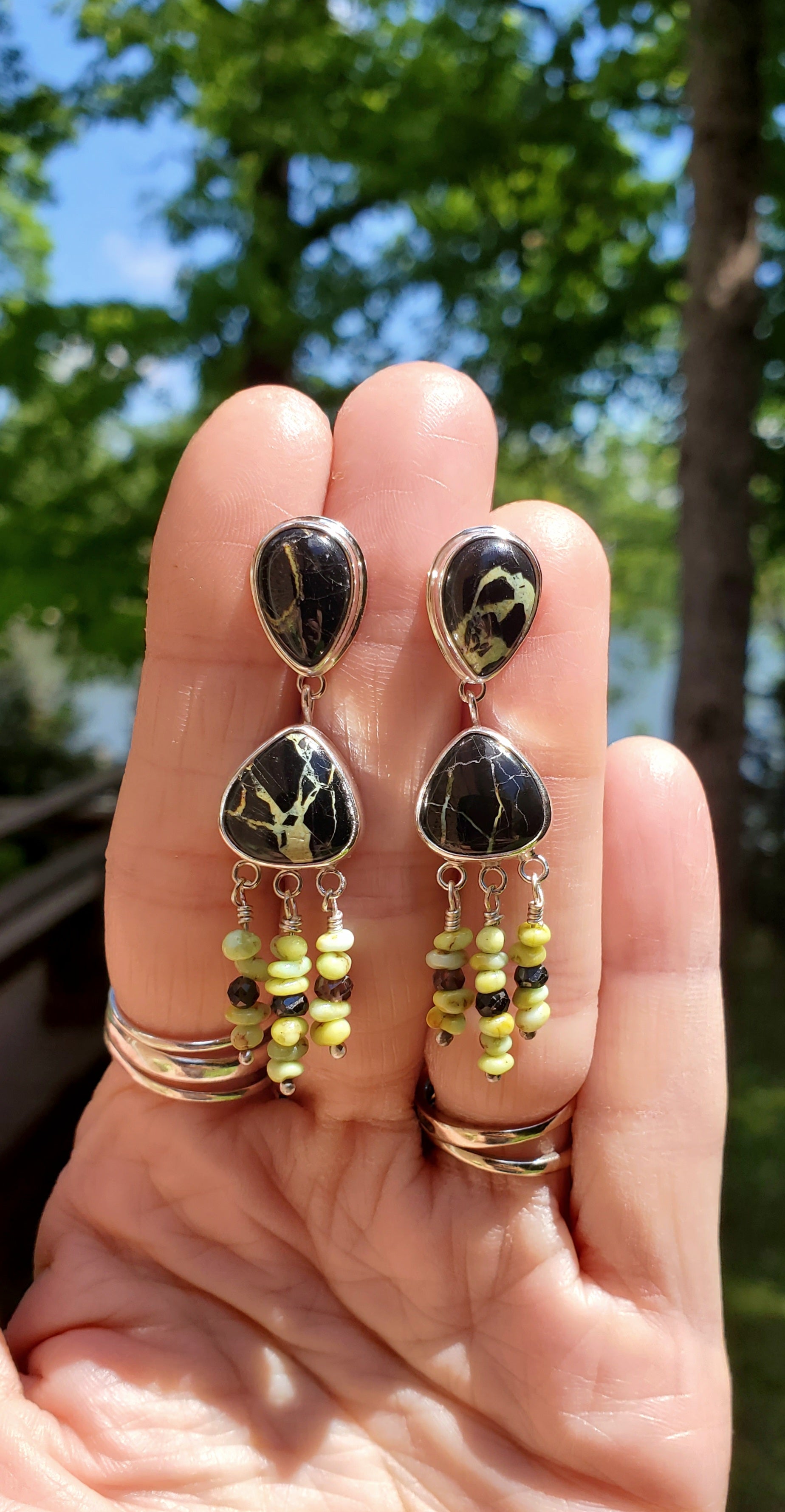 San Pedro and Palomino Dangle Drop Earrings in Solid Sterling Silver