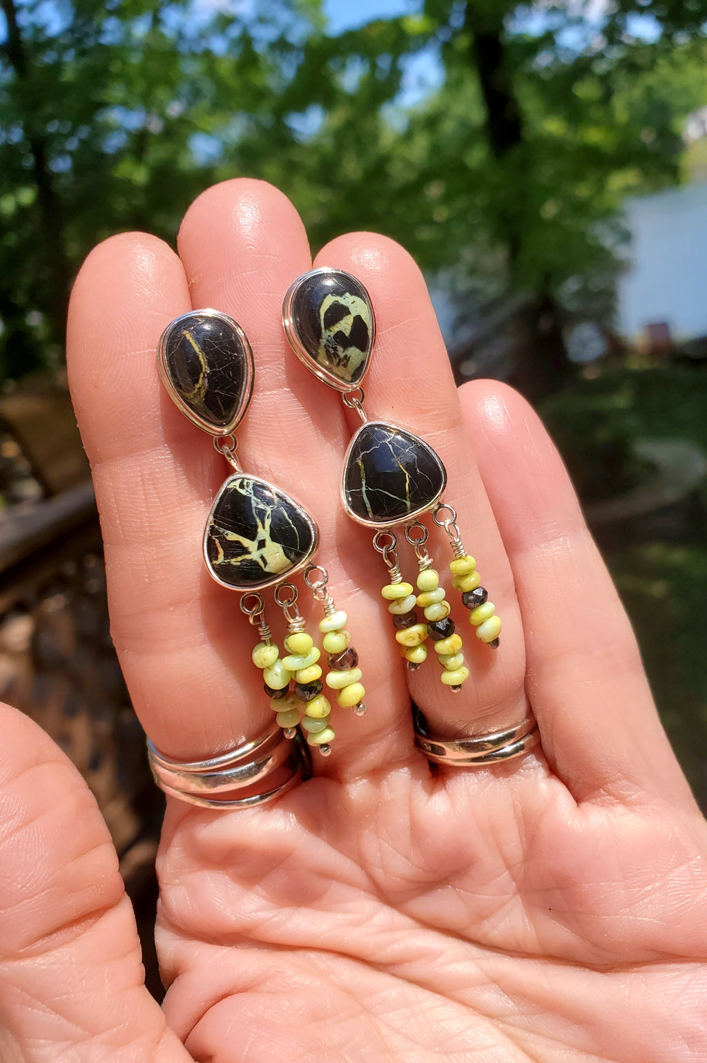 San Pedro and Palomino Dangle Drop Earrings in Solid Sterling Silver