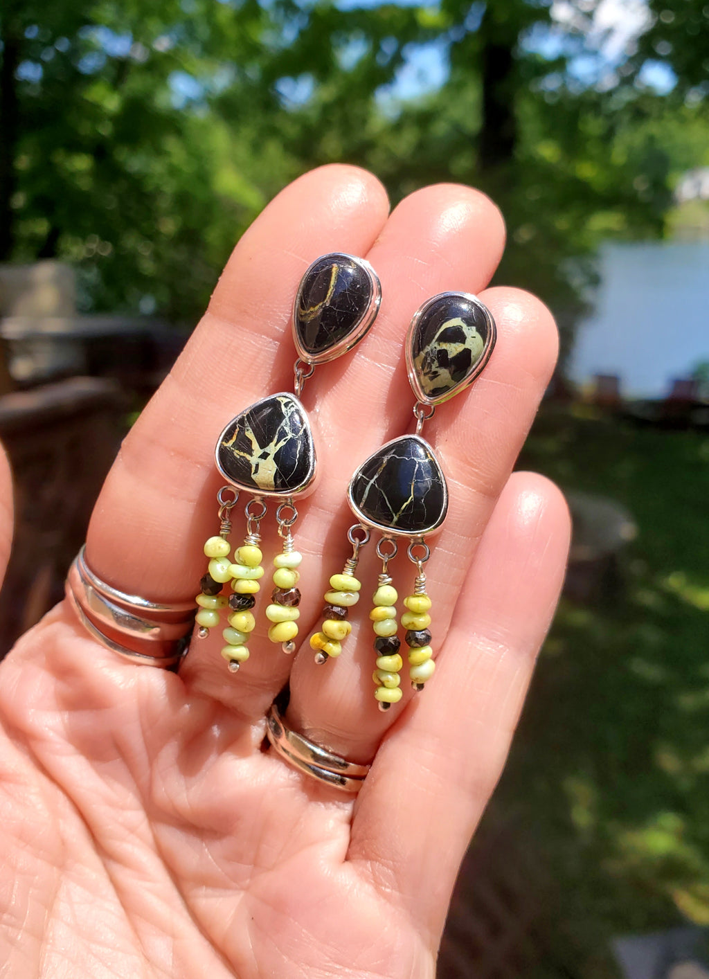 San Pedro and Palomino Dangle Drop Earrings in Solid Sterling Silver