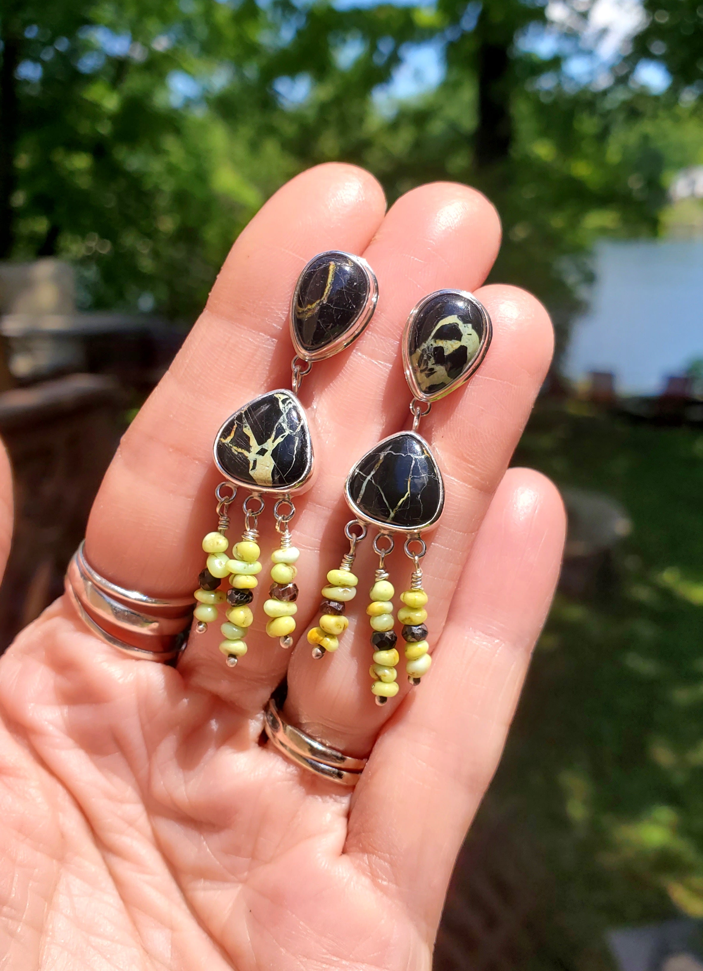 San Pedro and Palomino Dangle Drop Earrings in Solid Sterling Silver