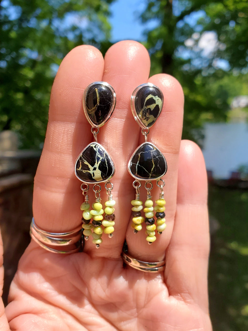 San Pedro and Palomino Dangle Drop Earrings in Solid Sterling Silver