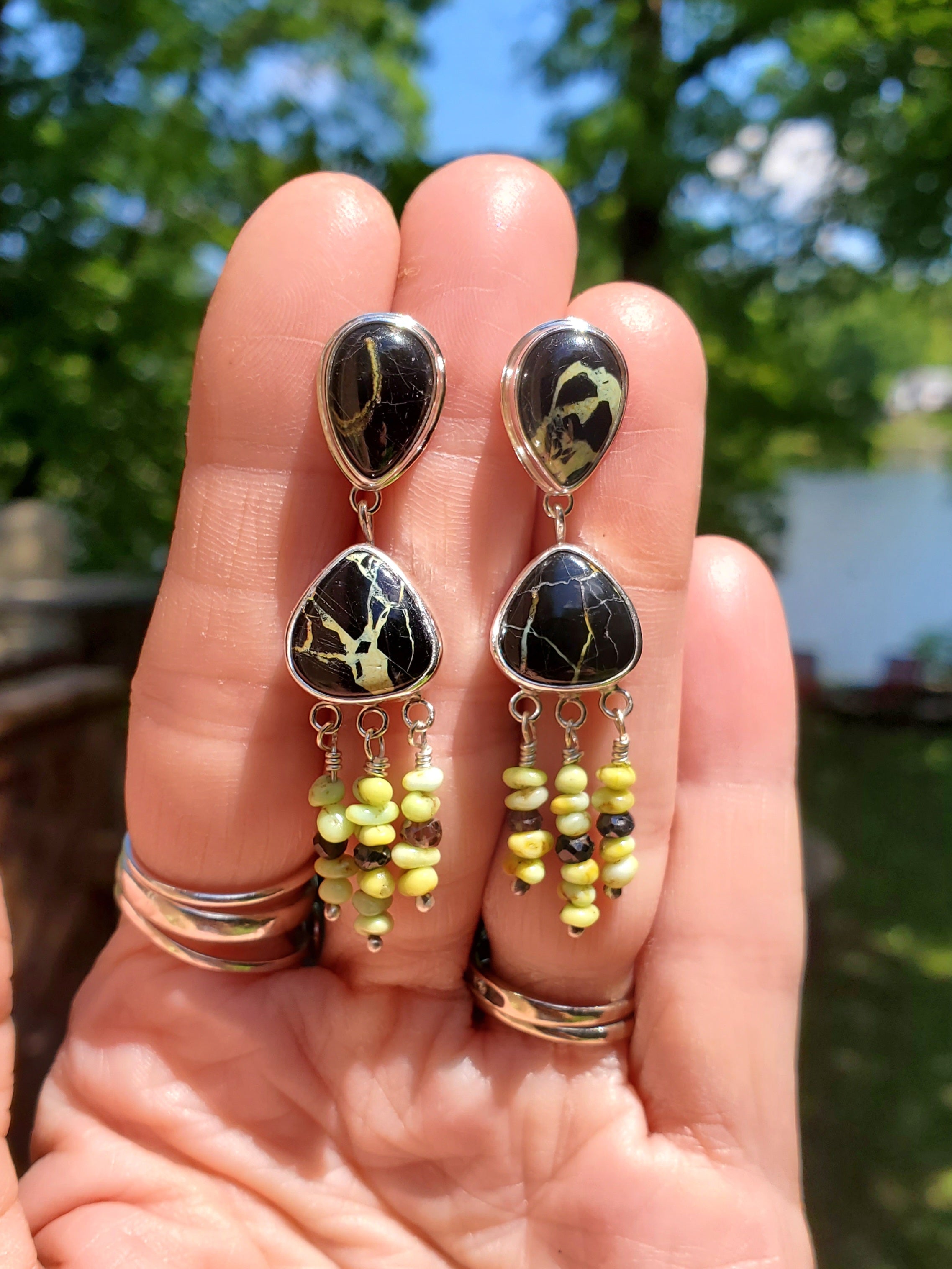 San Pedro and Palomino Dangle Drop Earrings in Solid Sterling Silver