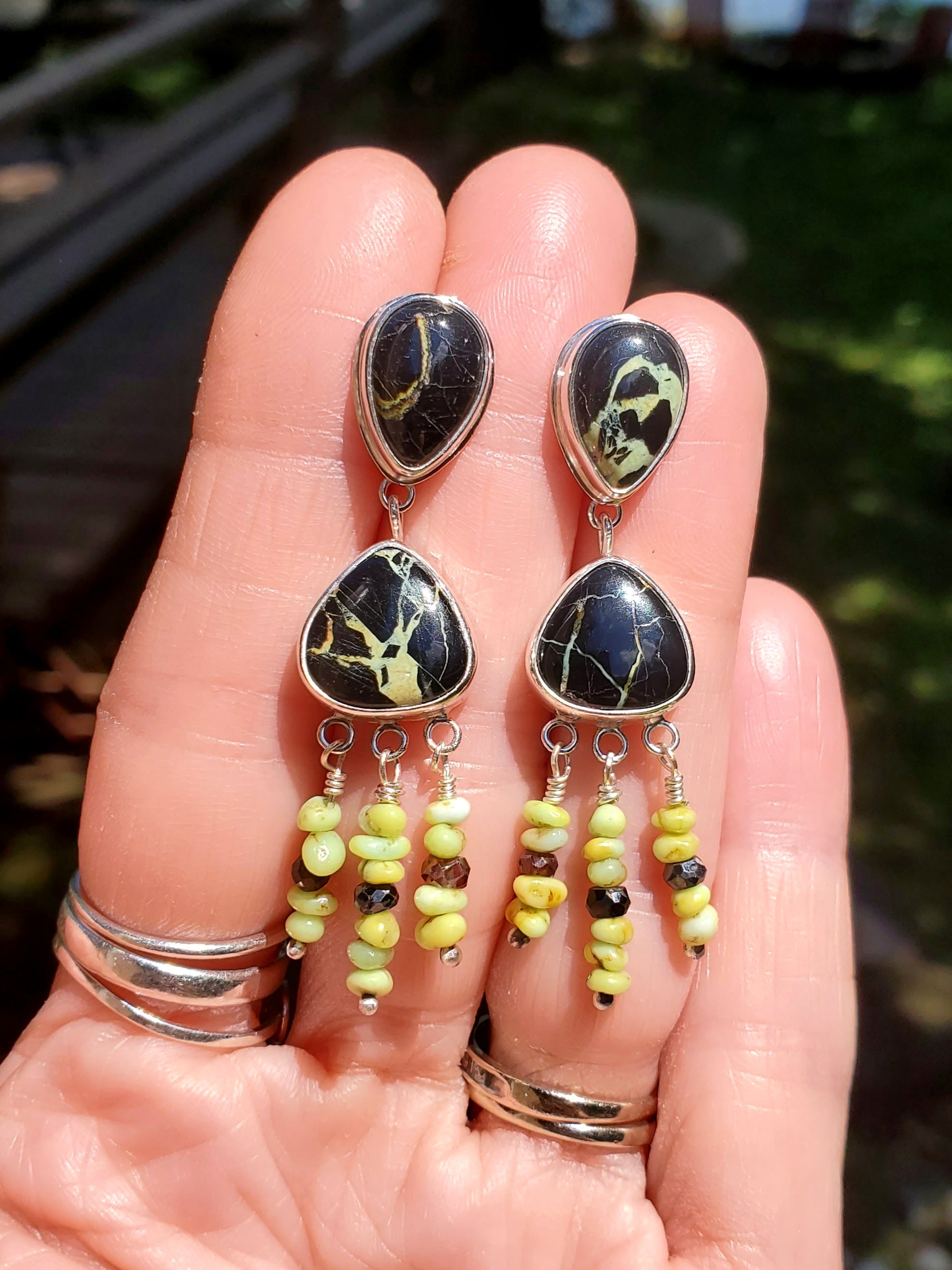 San Pedro and Palomino Dangle Drop Earrings in Solid Sterling Silver