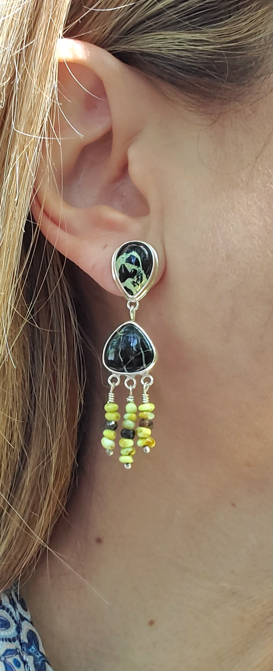 San Pedro and Palomino Dangle Drop Earrings in Solid Sterling Silver