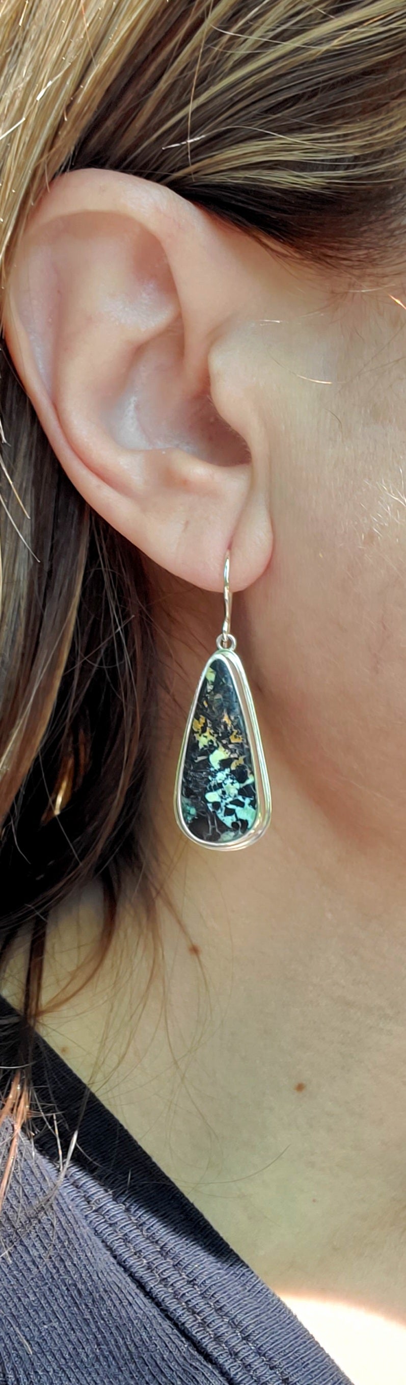 Black Jack Turquoise Dangle Drop Earrings in Solid Sterling Silver