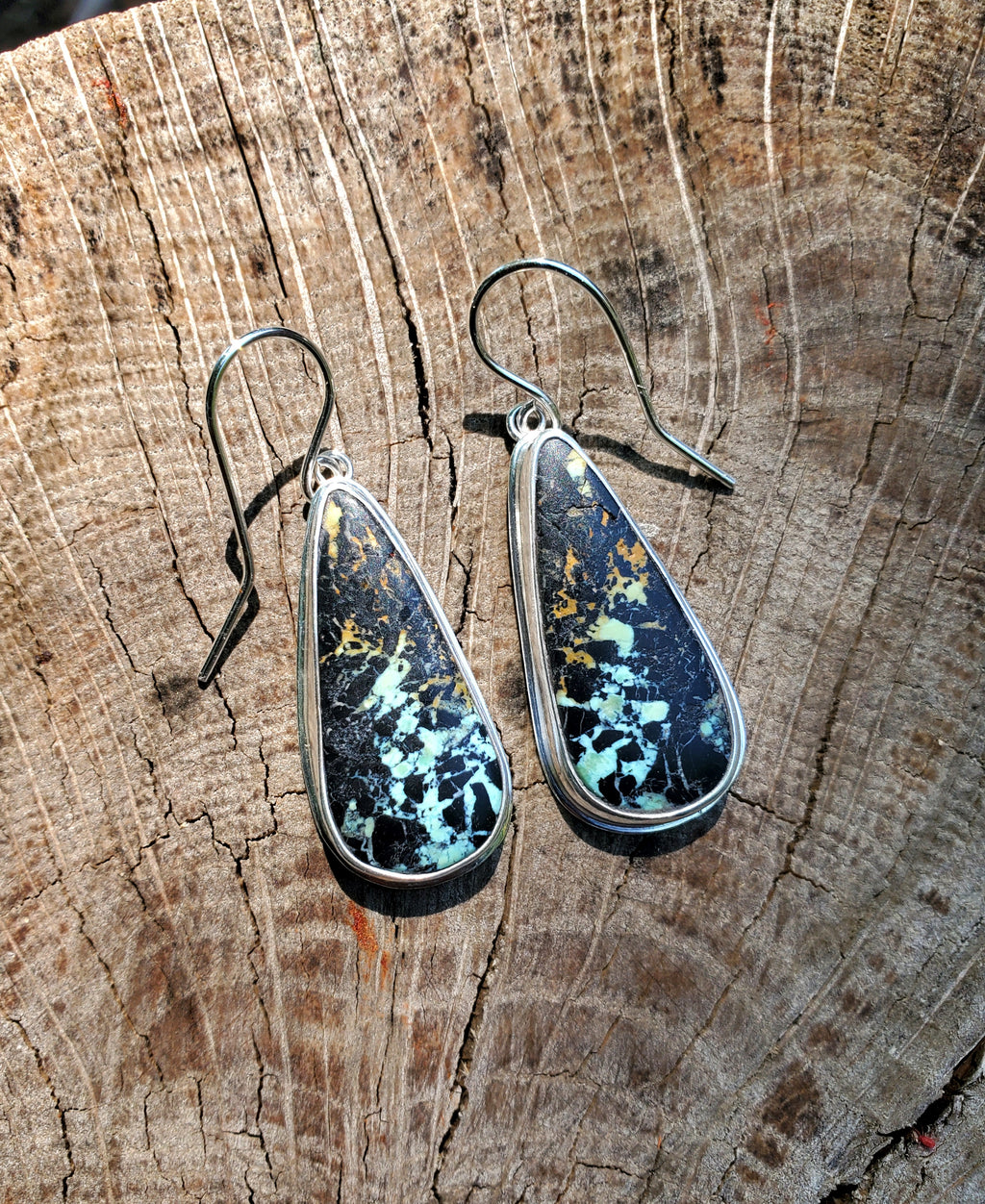 Black Jack Turquoise Dangle Drop Earrings in Solid Sterling Silver