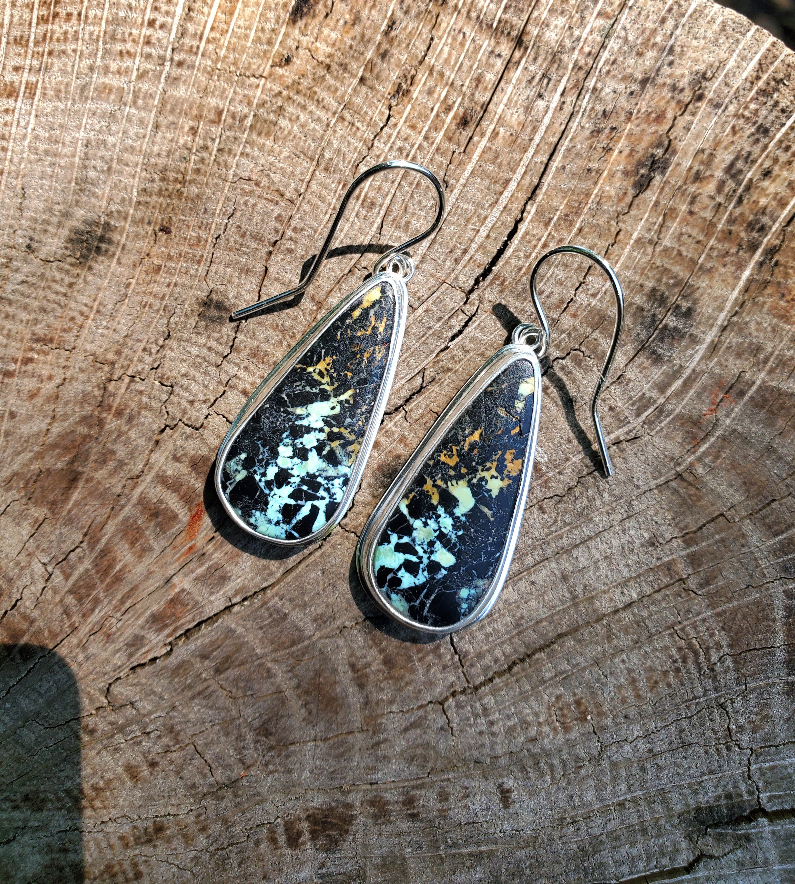 Black Jack Turquoise Dangle Drop Earrings in Solid Sterling Silver