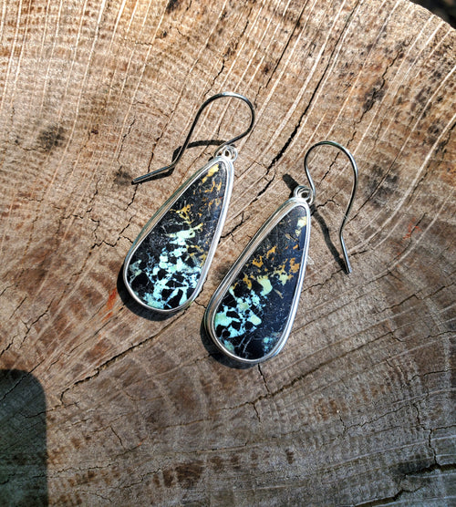Black Jack Turquoise Dangle Drop Earrings in Solid Sterling Silver
