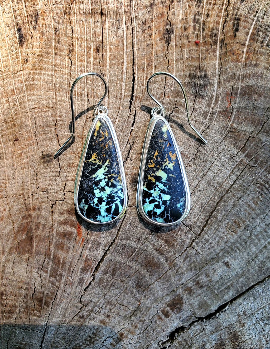 Black Jack Turquoise Dangle Drop Earrings in Solid Sterling Silver