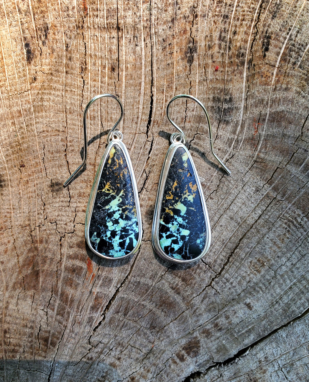 Black Jack Turquoise Dangle Drop Earrings in Solid Sterling Silver