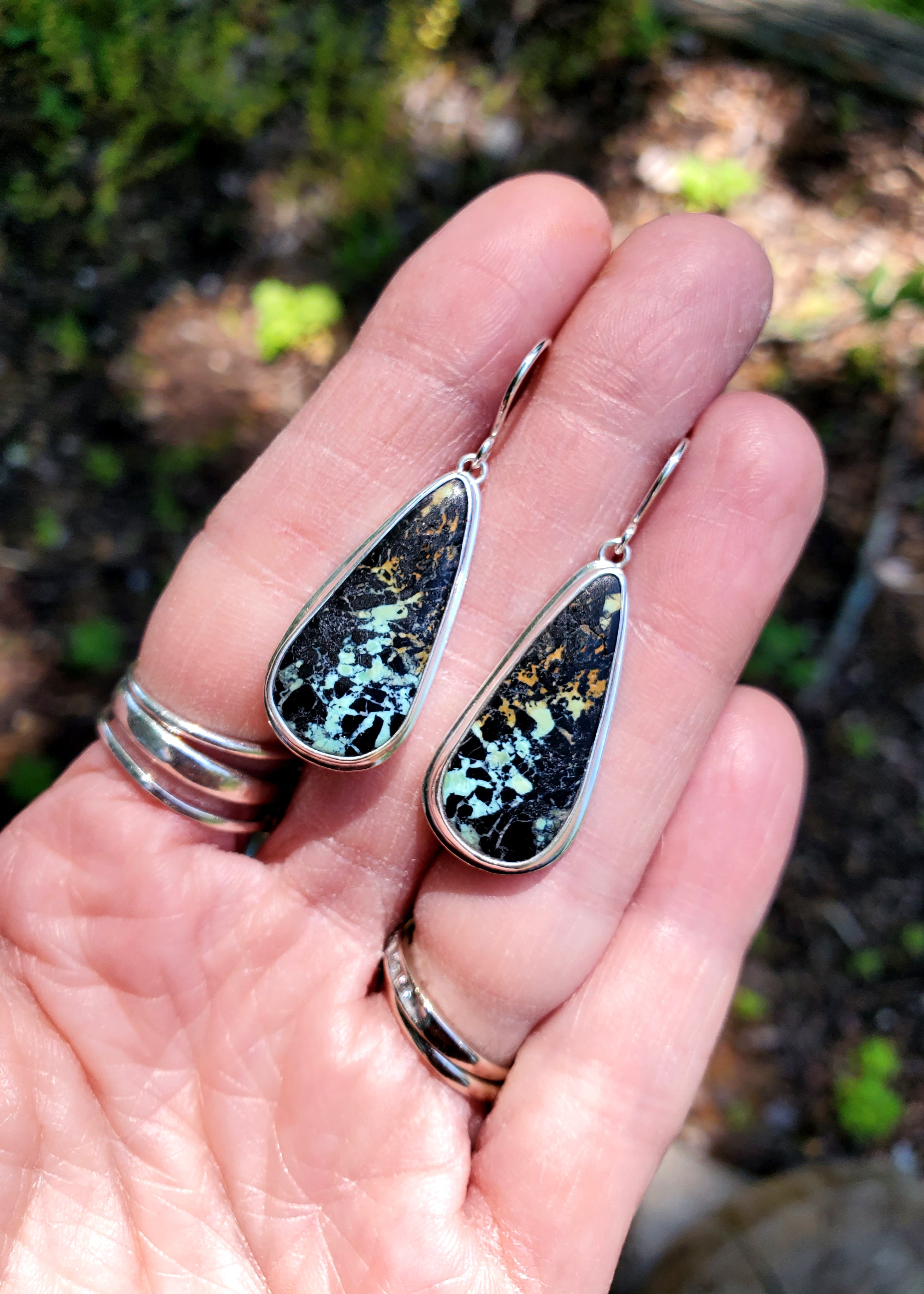 Black Jack Turquoise Dangle Drop Earrings in Solid Sterling Silver