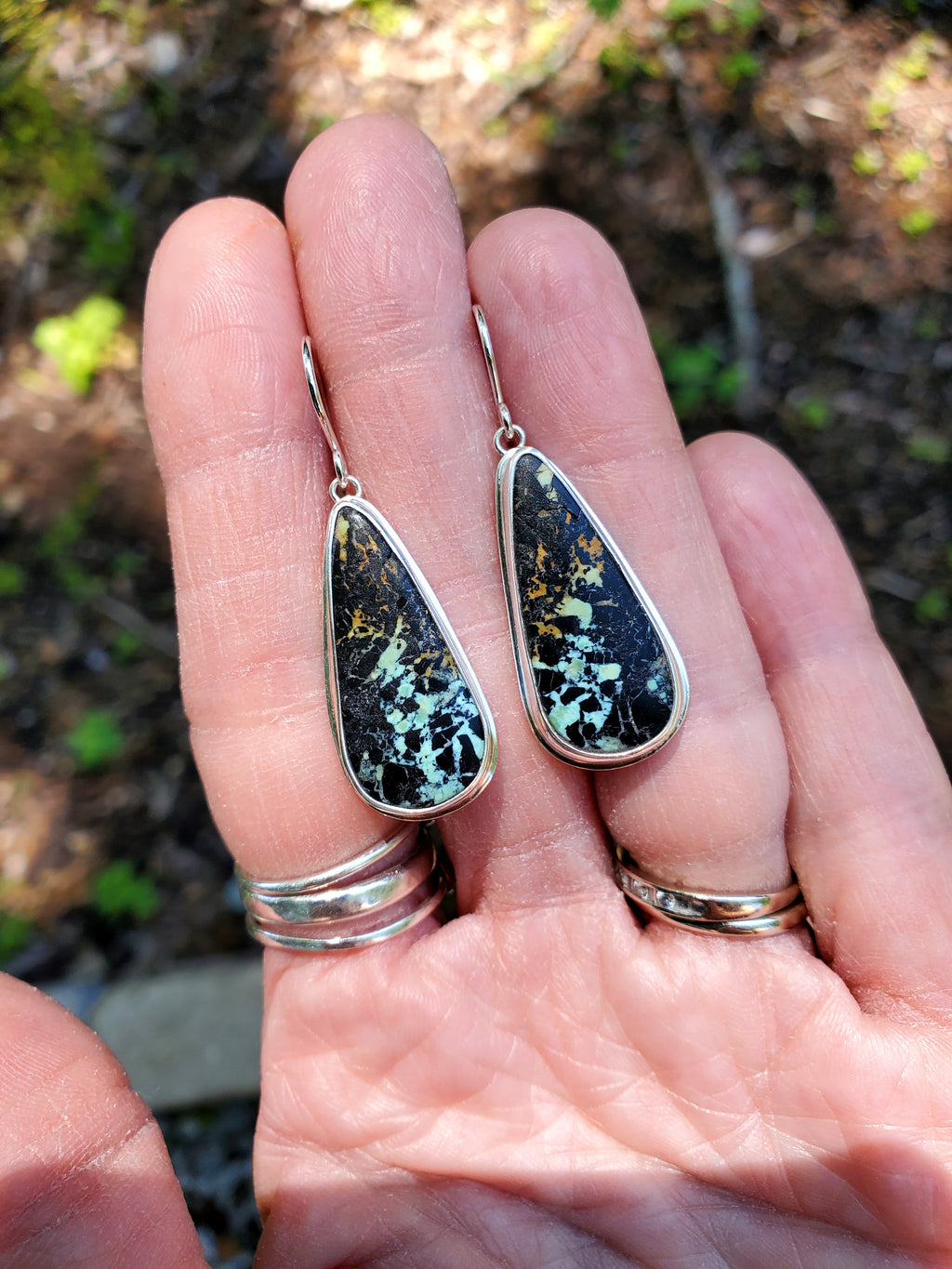 Black Jack Turquoise Dangle Drop Earrings in Solid Sterling Silver