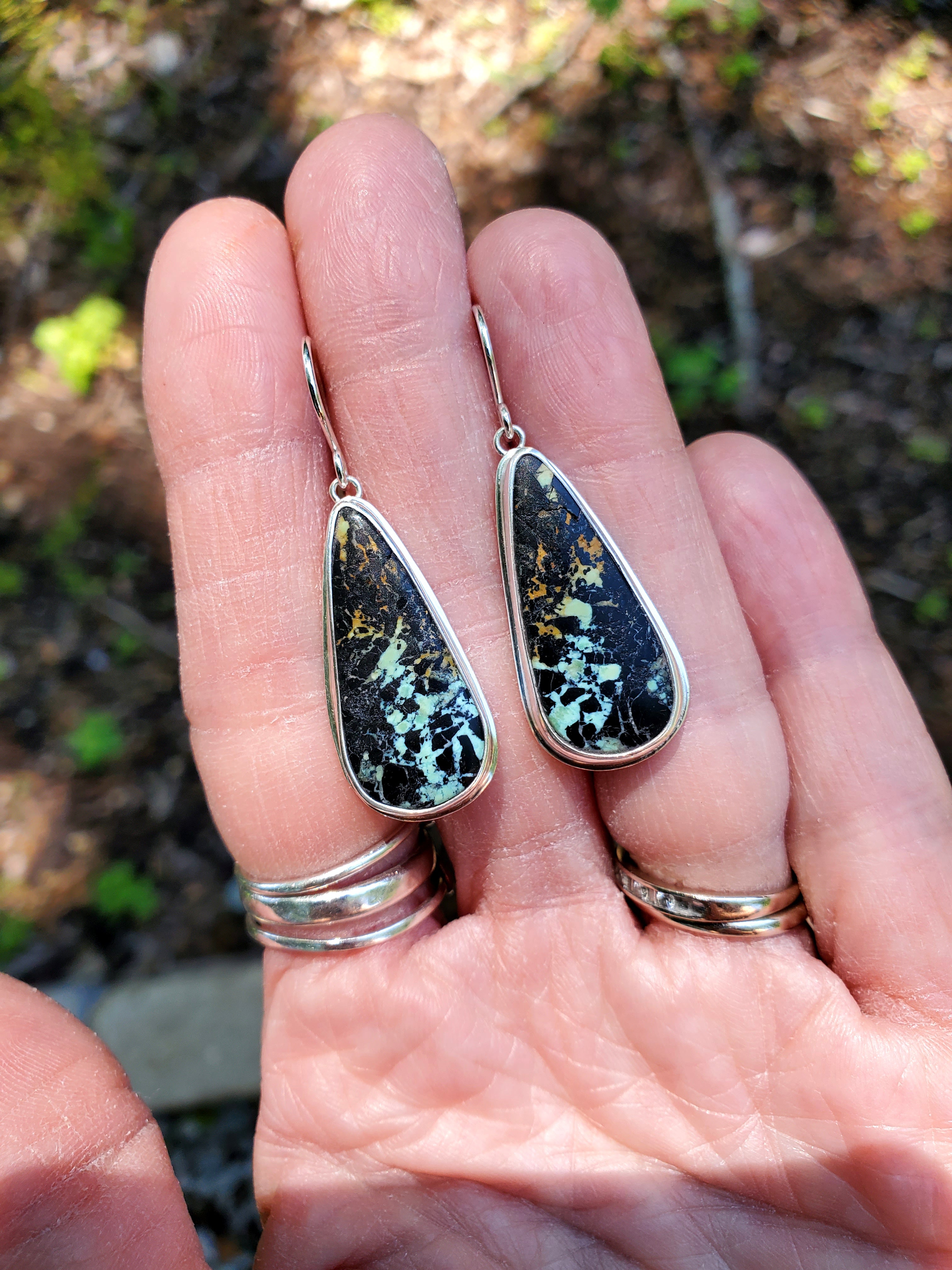 Black Jack Turquoise Dangle Drop Earrings in Solid Sterling Silver
