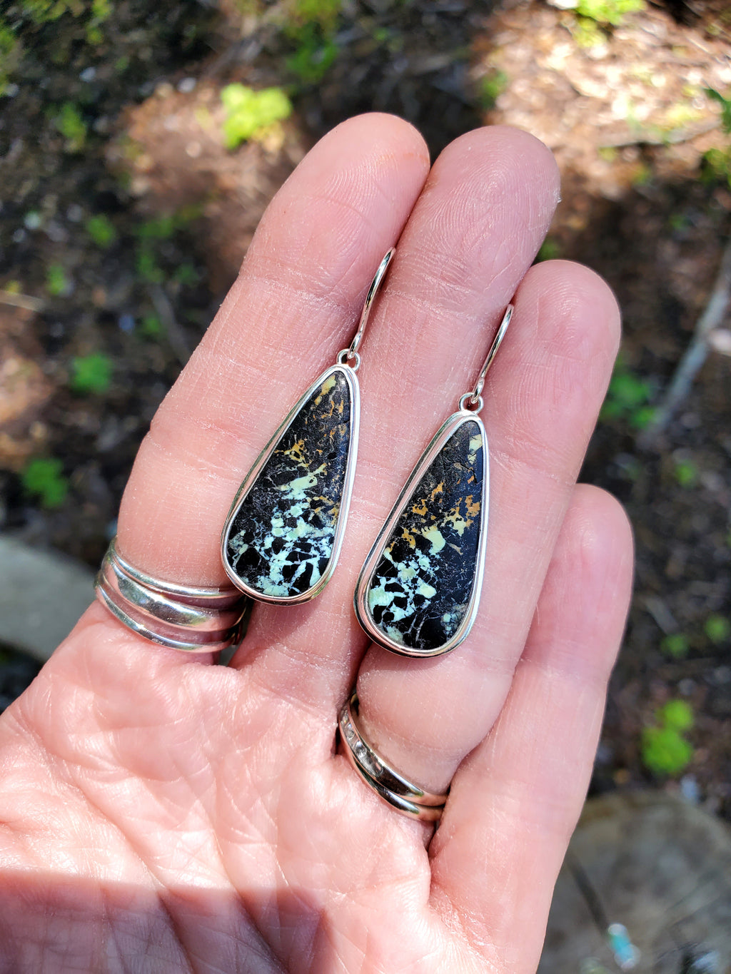 Black Jack Turquoise Dangle Drop Earrings in Solid Sterling Silver