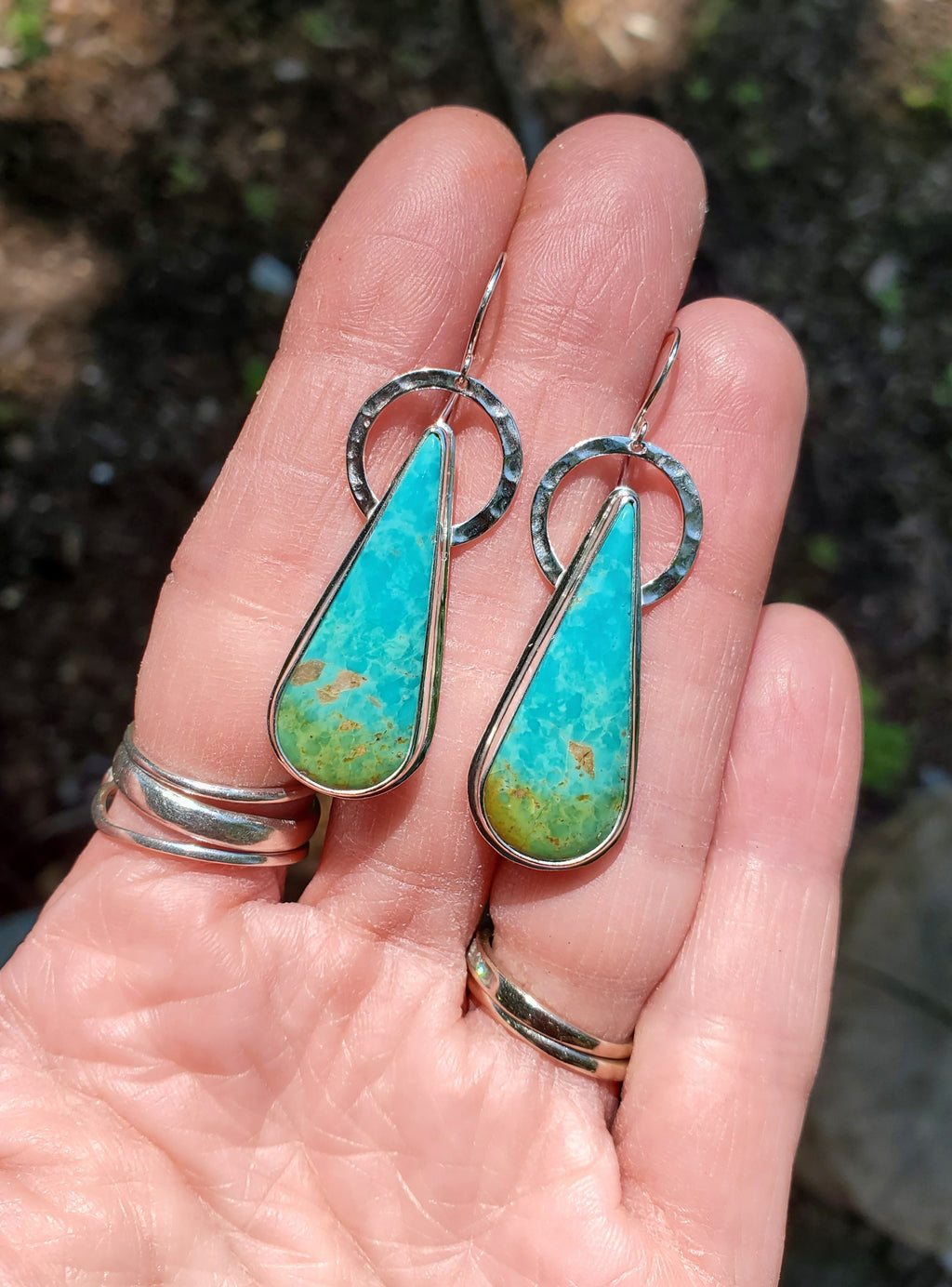 Sonoran Turquoise Long Teardrop Dangle Earrings in Solid Sterling Silver