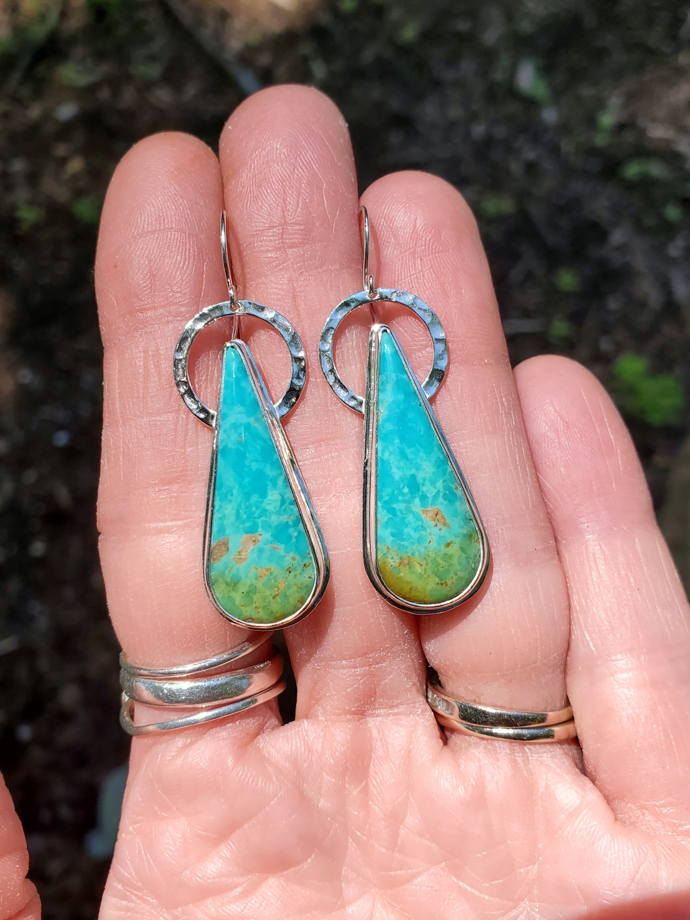 Sonoran Turquoise Long Teardrop Dangle Earrings in Solid Sterling Silver