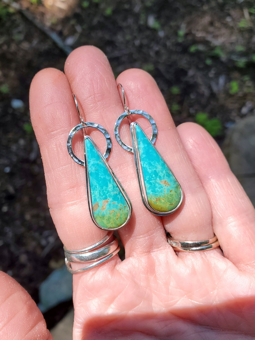 Sonoran Turquoise Long Teardrop Dangle Earrings in Solid Sterling Silver