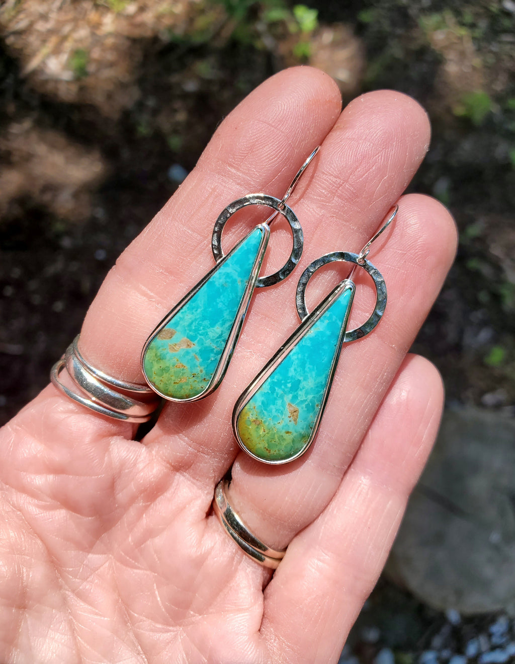 Sonoran Turquoise Long Teardrop Dangle Earrings in Solid Sterling Silver