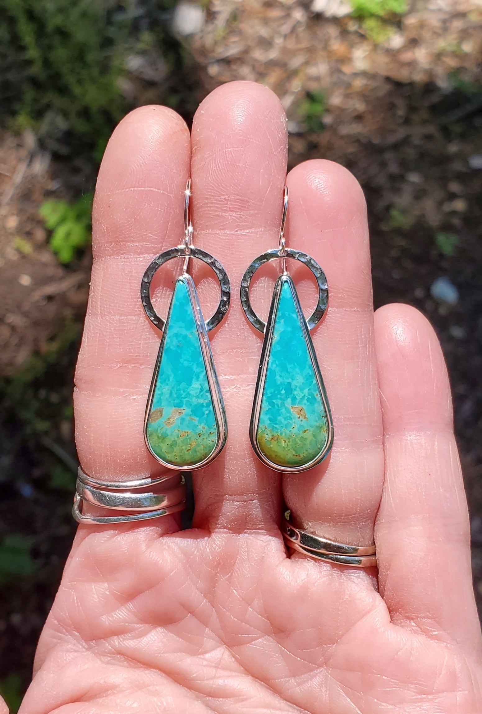 Sonoran Turquoise Long Teardrop Dangle Earrings in Solid Sterling Silver