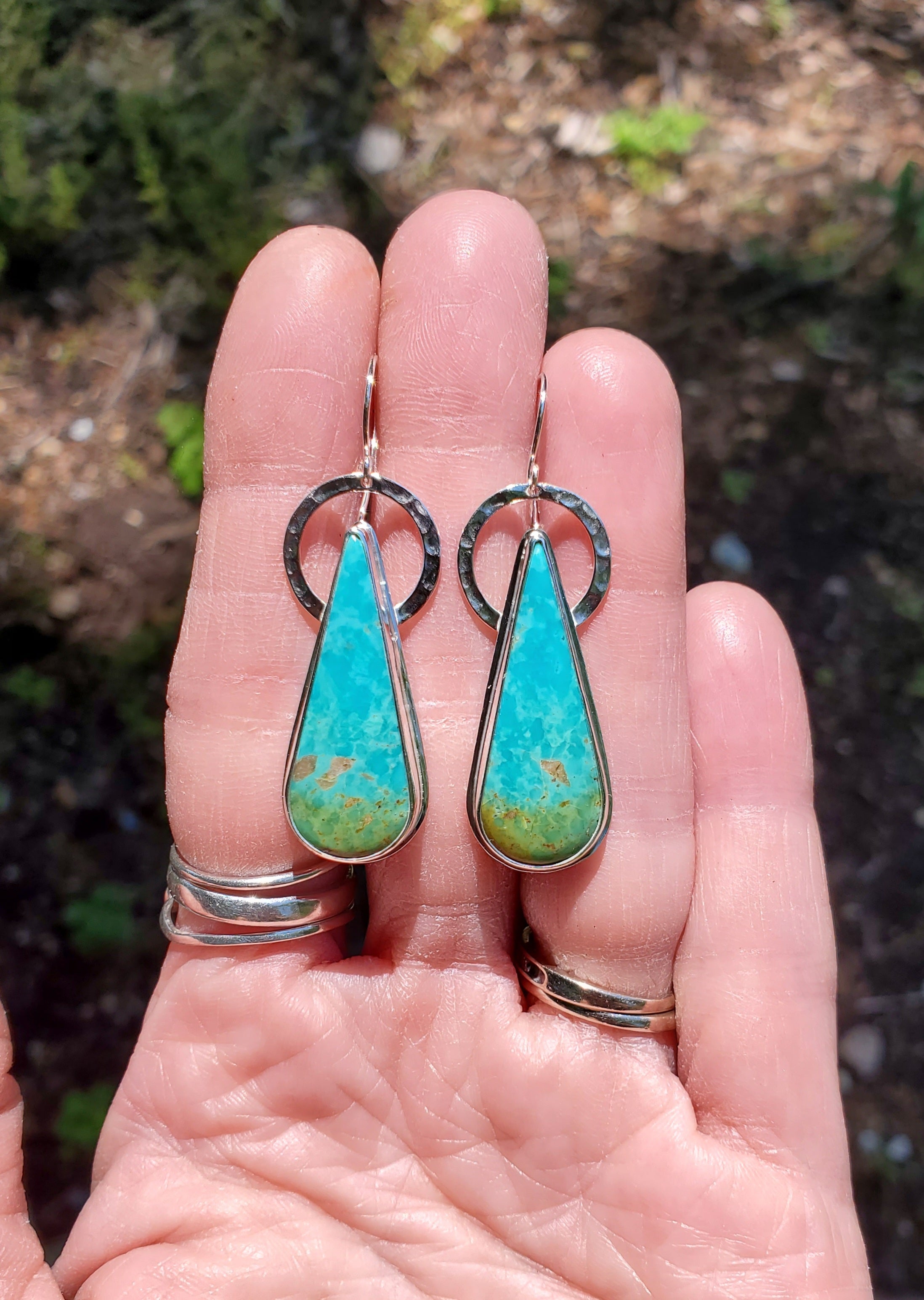 Sonoran Turquoise Long Teardrop Dangle Earrings in Solid Sterling Silver