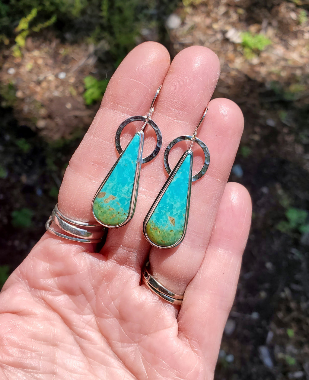 Sonoran Turquoise Long Teardrop Dangle Earrings in Solid Sterling Silver