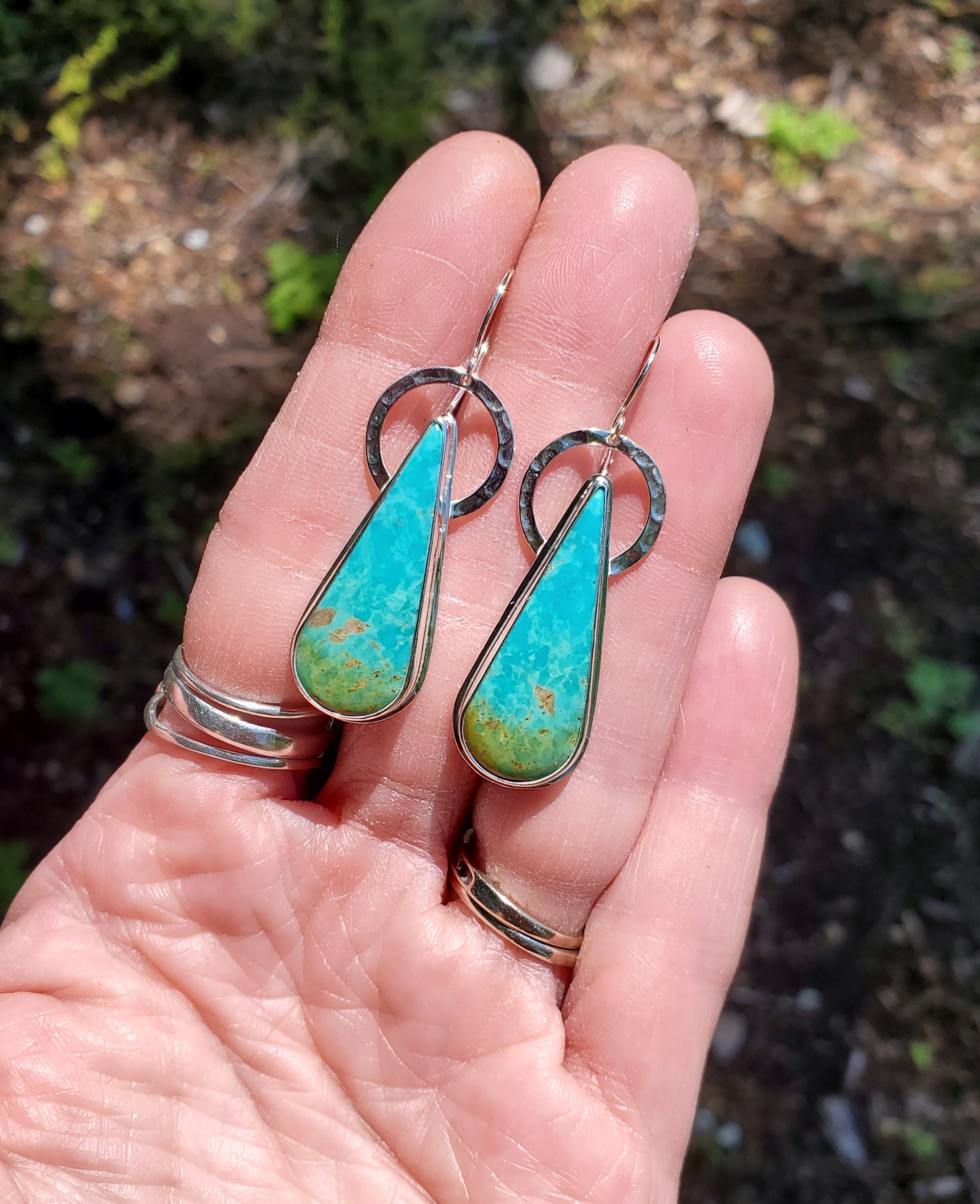 Sonoran Turquoise Long Teardrop Dangle Earrings in Solid Sterling Silver
