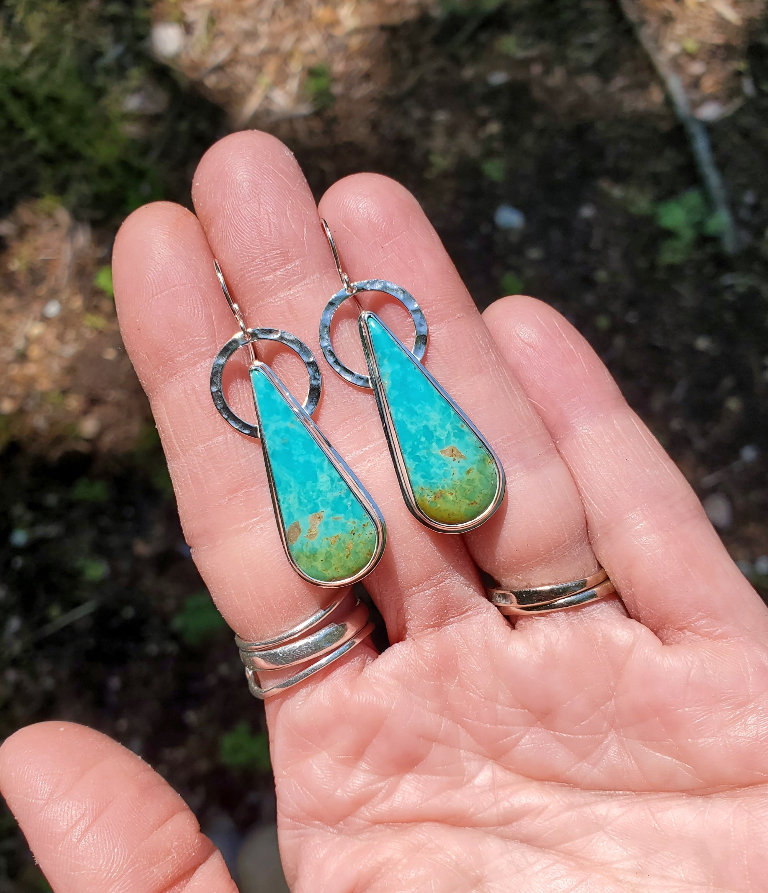 Sonoran Turquoise Long Teardrop Dangle Earrings in Solid Sterling Silver