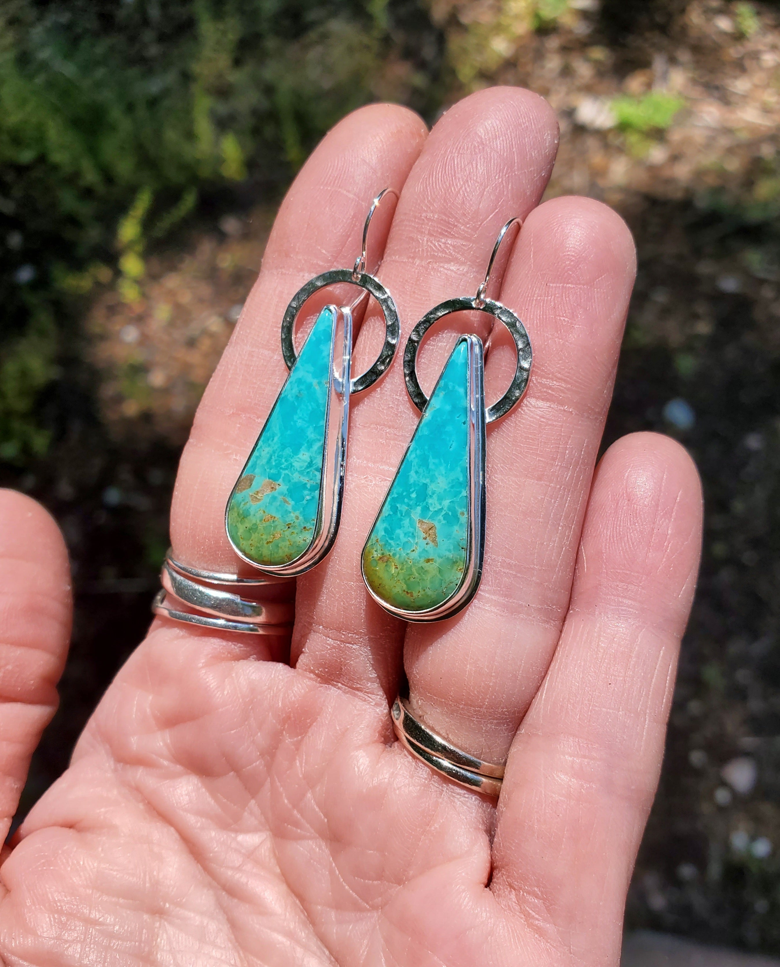 Sonoran Turquoise Long Teardrop Dangle Earrings in Solid Sterling Silver