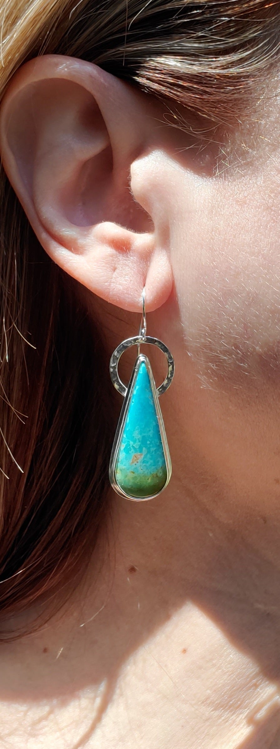 Sonoran Turquoise Long Teardrop Dangle Earrings in Solid Sterling Silver