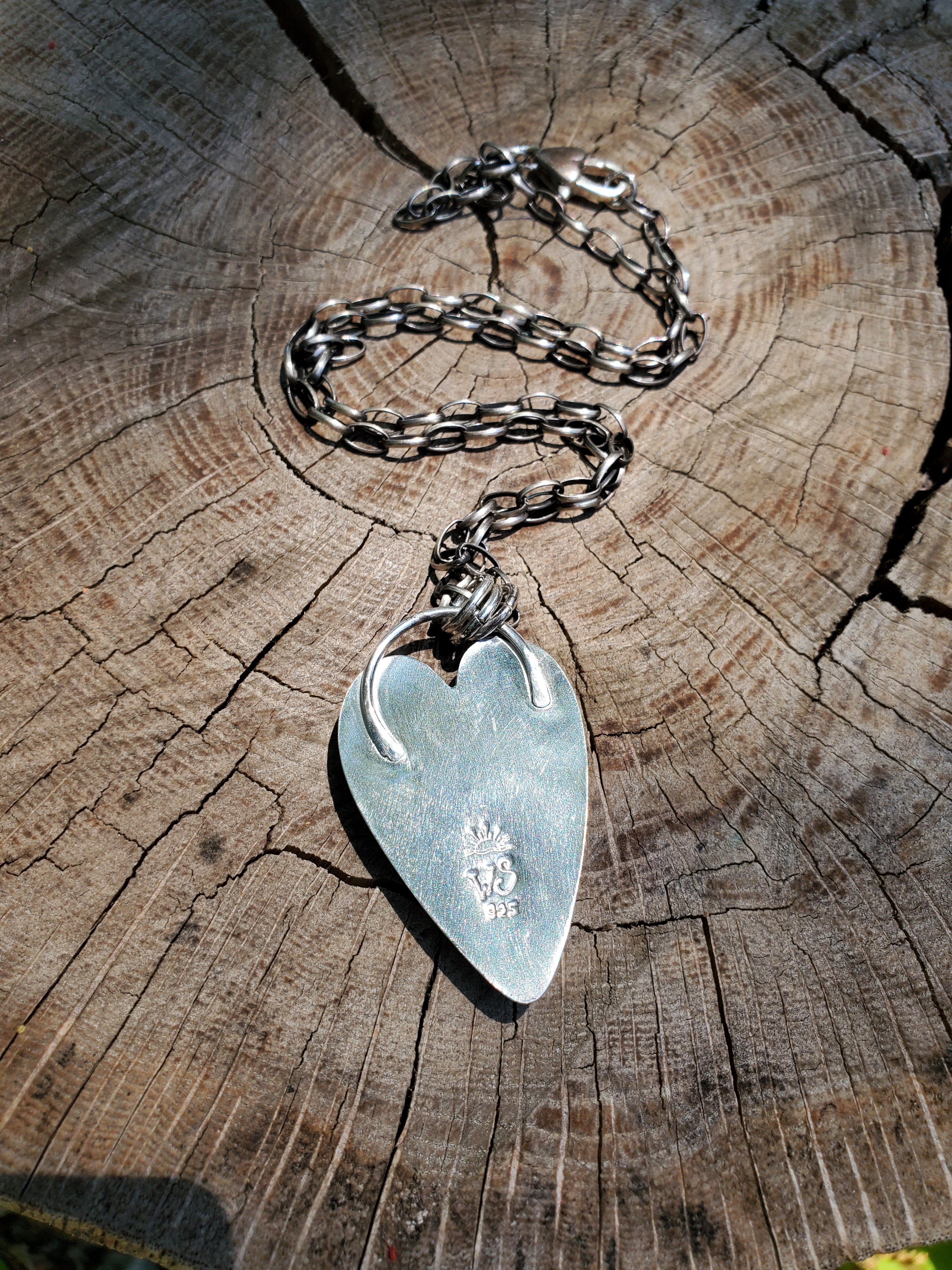 SOLD - Stunning Black Jack Turquoise Elongated Heart Pendant Necklace in Solid Sterling Silver