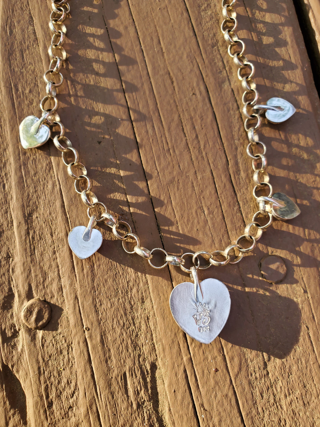 Stunning Pink Queen Conch 5 Stone 5 Heart Statement Necklace in Solid Sterling Silver